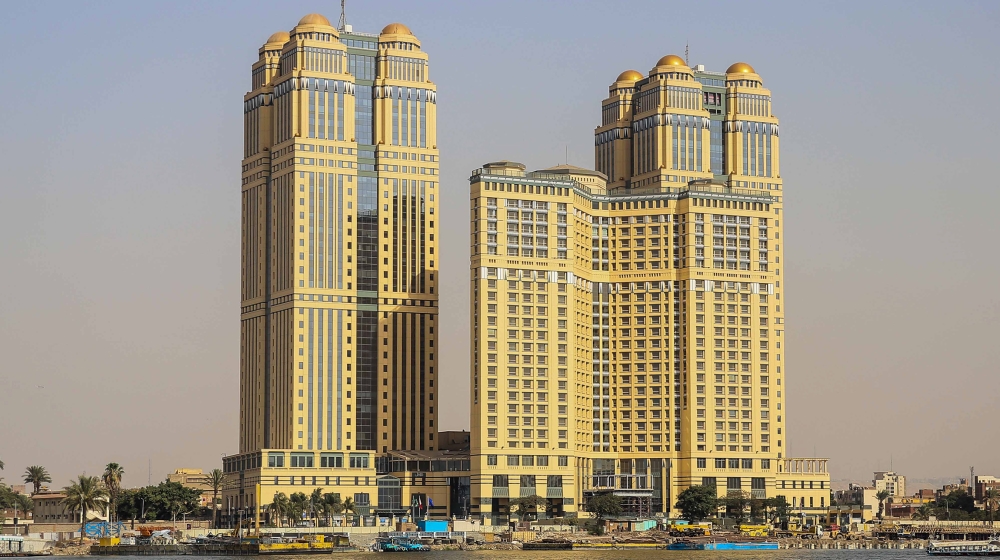 A general view taken on July 30, 2020 shows the five-star Fairmont Nile City hotel, where an alleged sexual assault took place in 2014, in the Egyptian capital Cairo. A gang rape allegation at a luxur