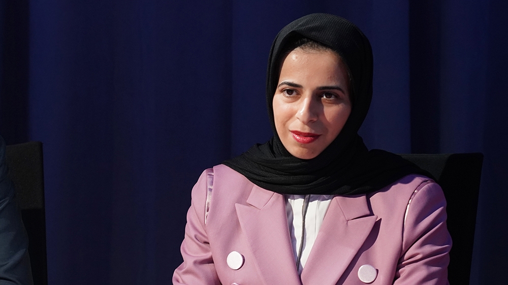 NEW YORK, NEW YORK - SEPTEMBER 24: Lolwah Rashid Al-Khater, Spokesperson of the Ministry of Foreign Affairs of the State of Qatar, speaks at the APCO backstage studio during the 2019 Concordia Annual