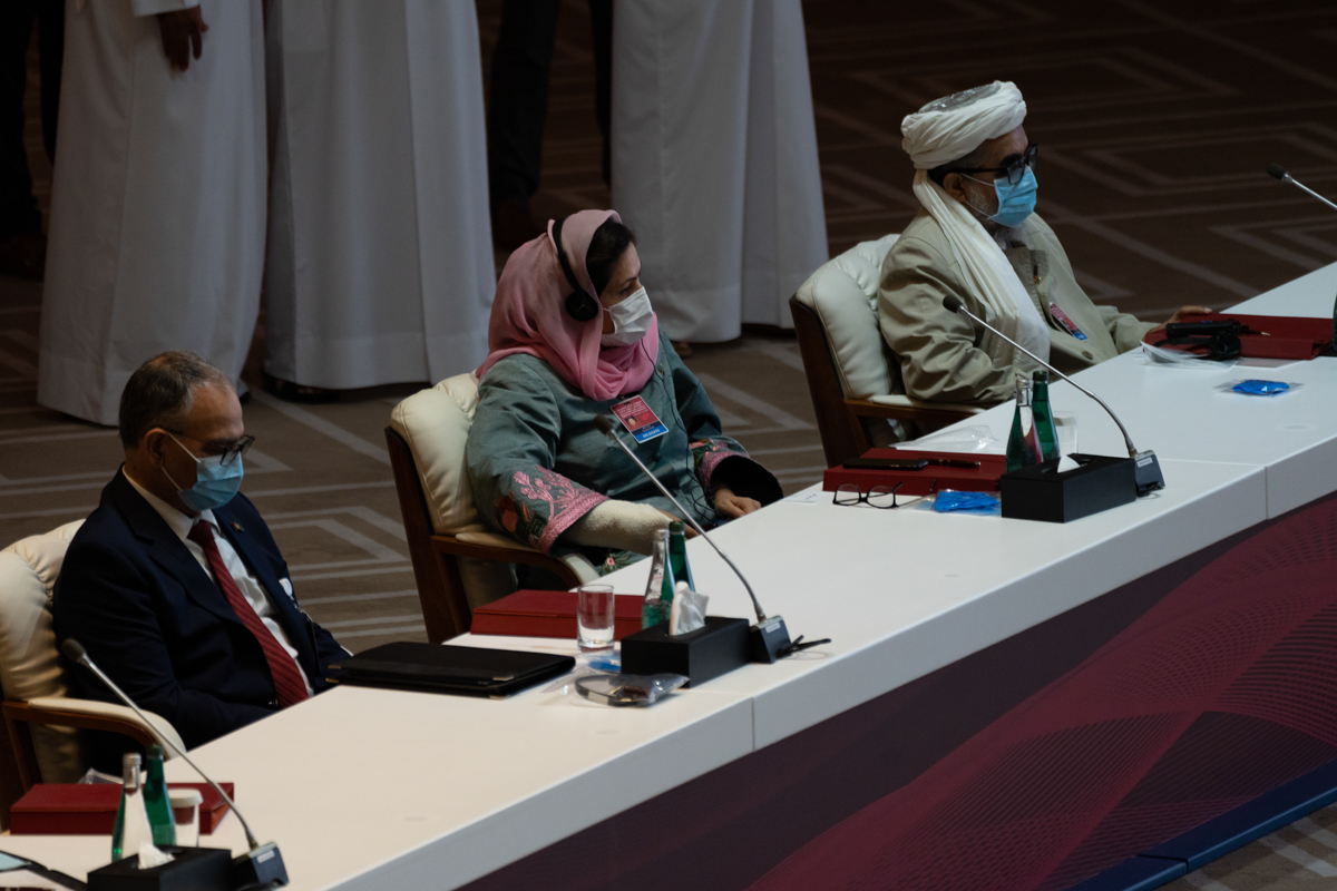Member of the Afghan government delegation during the opening of Afghan peace negotiations in Doha, Qatar [Sorin Furcoi/Al Jazeera]