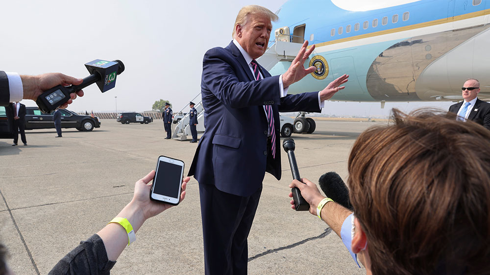 Trump speaks reporters California fires