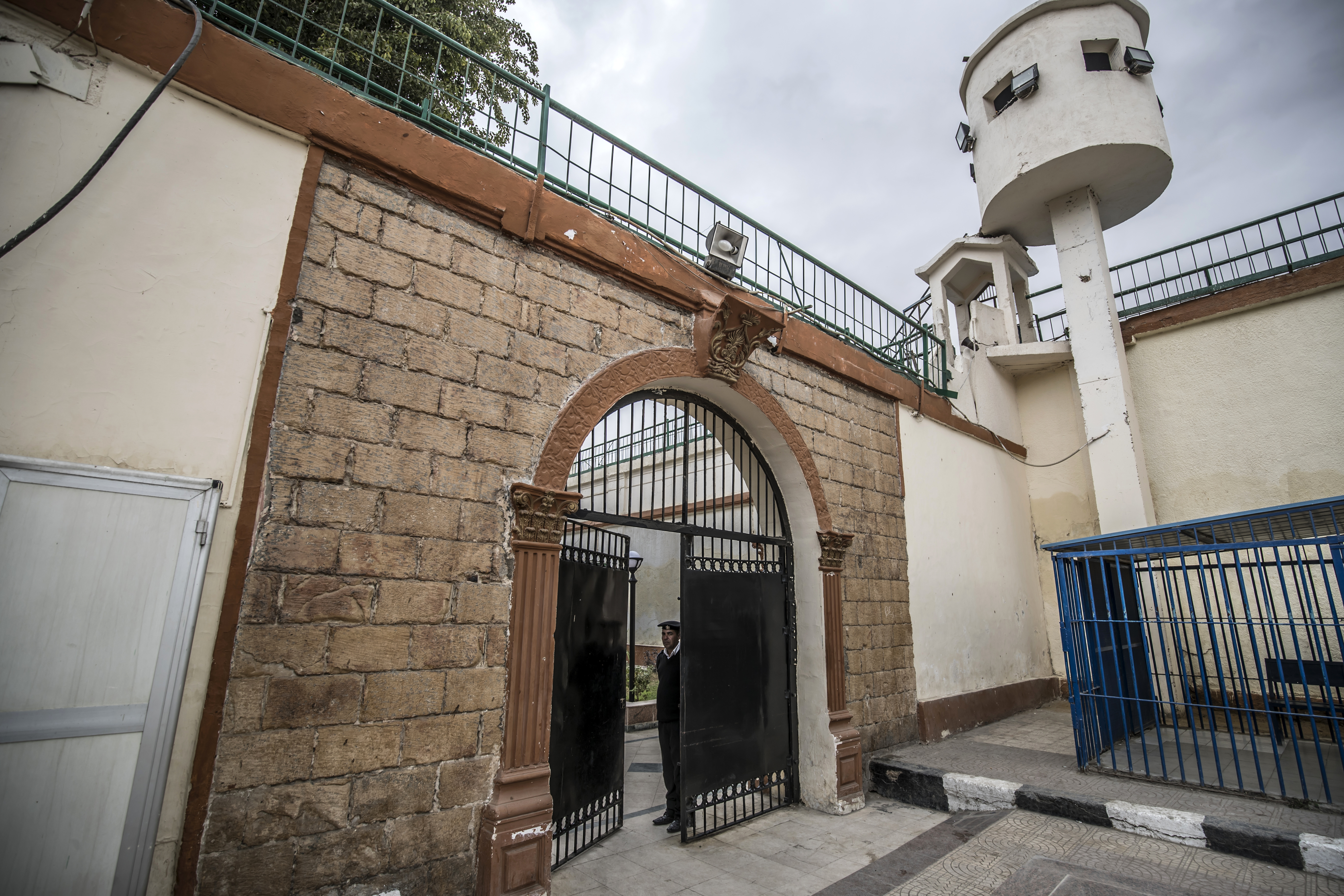 A picture taken during a guided tour organised by Egypt's State Information Service on February 11, 2020, shows an Egyptian policman standing guard at the Tora prison
