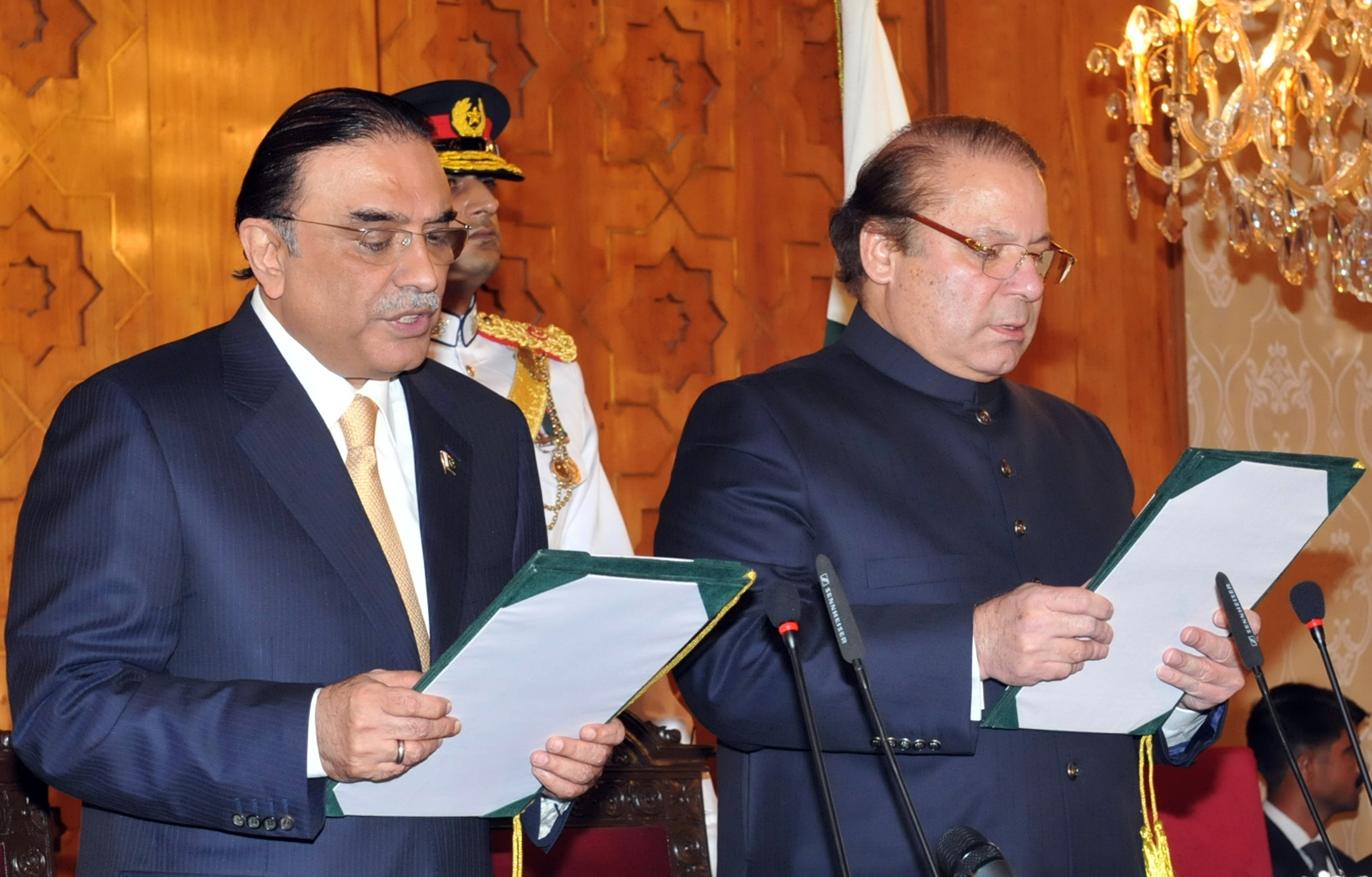 The cases against Zardari, left, and Sharif, right, came ahead of their political alliance planning an anti-government rally [File: AFP]
