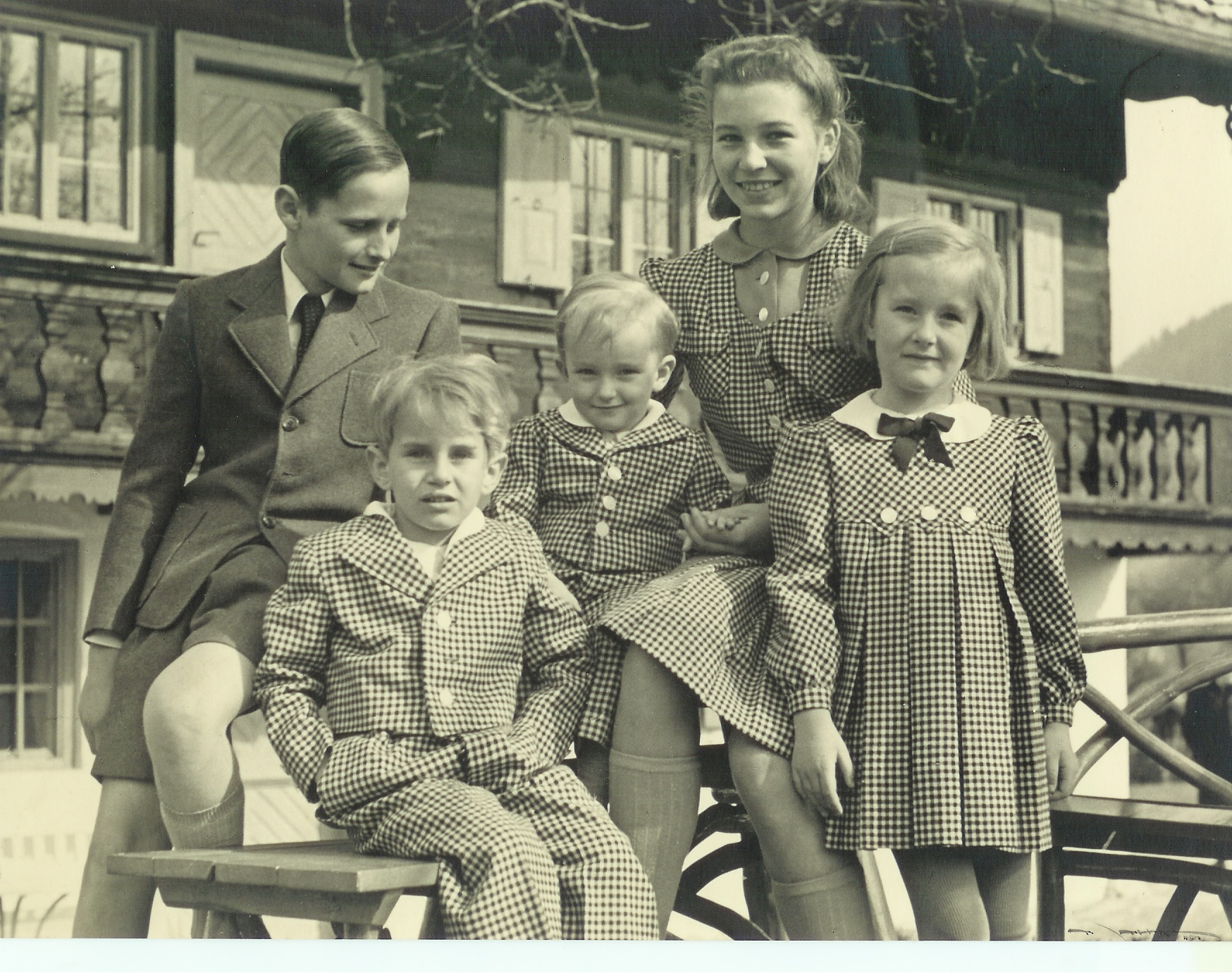 The Frank children - (from left to right) Norman, Michael, Niklas, Sigrid and Brigitte - in 1942 at their house in Schliersee, Germany [Photo courtesy of Niklas Frank]