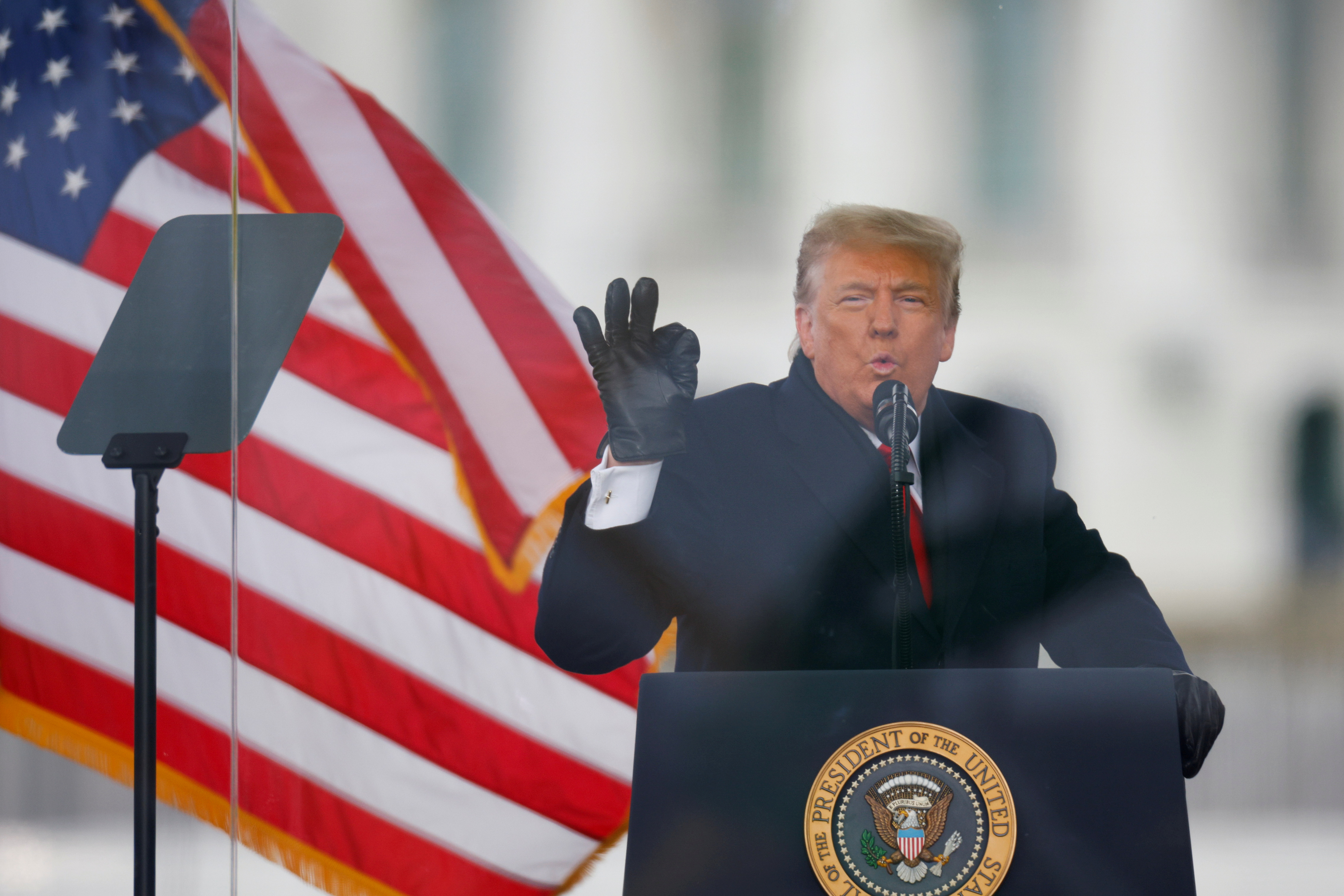 Then US President Donald Trump gestures as he speaks during a rally to contest the certification of the 2020 US presidential election results by the US Congress, in Washington, DC, January 6, 2021. [Jim Bourg/File Photo/Reuters]