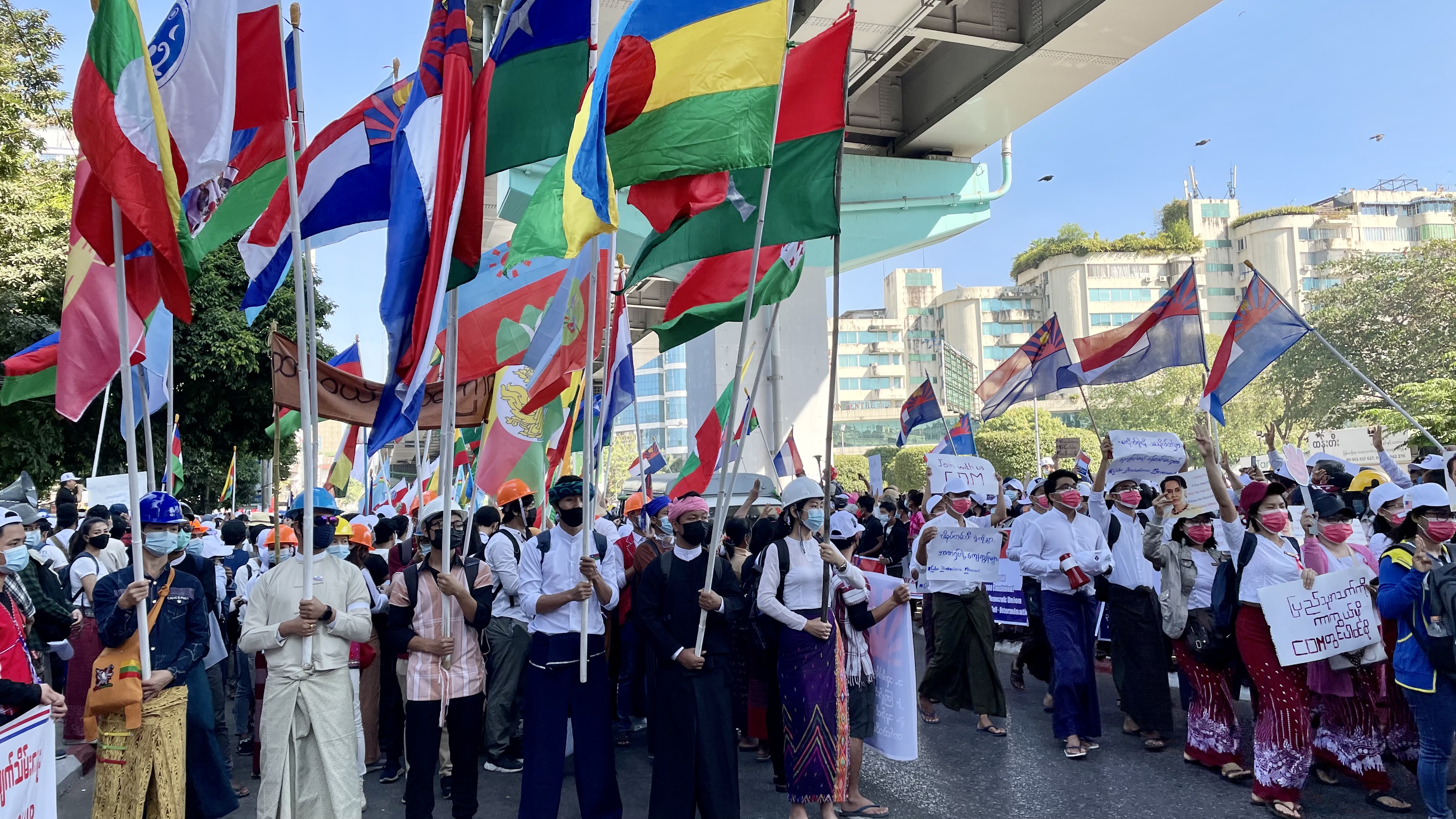 A group representing more than 24 of Myanmar's ethnic minorities joined the protests last week. They are concerned some politicians have joined the generals' new government saying the military is the 'common enemy' of all people in Myanmar [Al Jazeera]