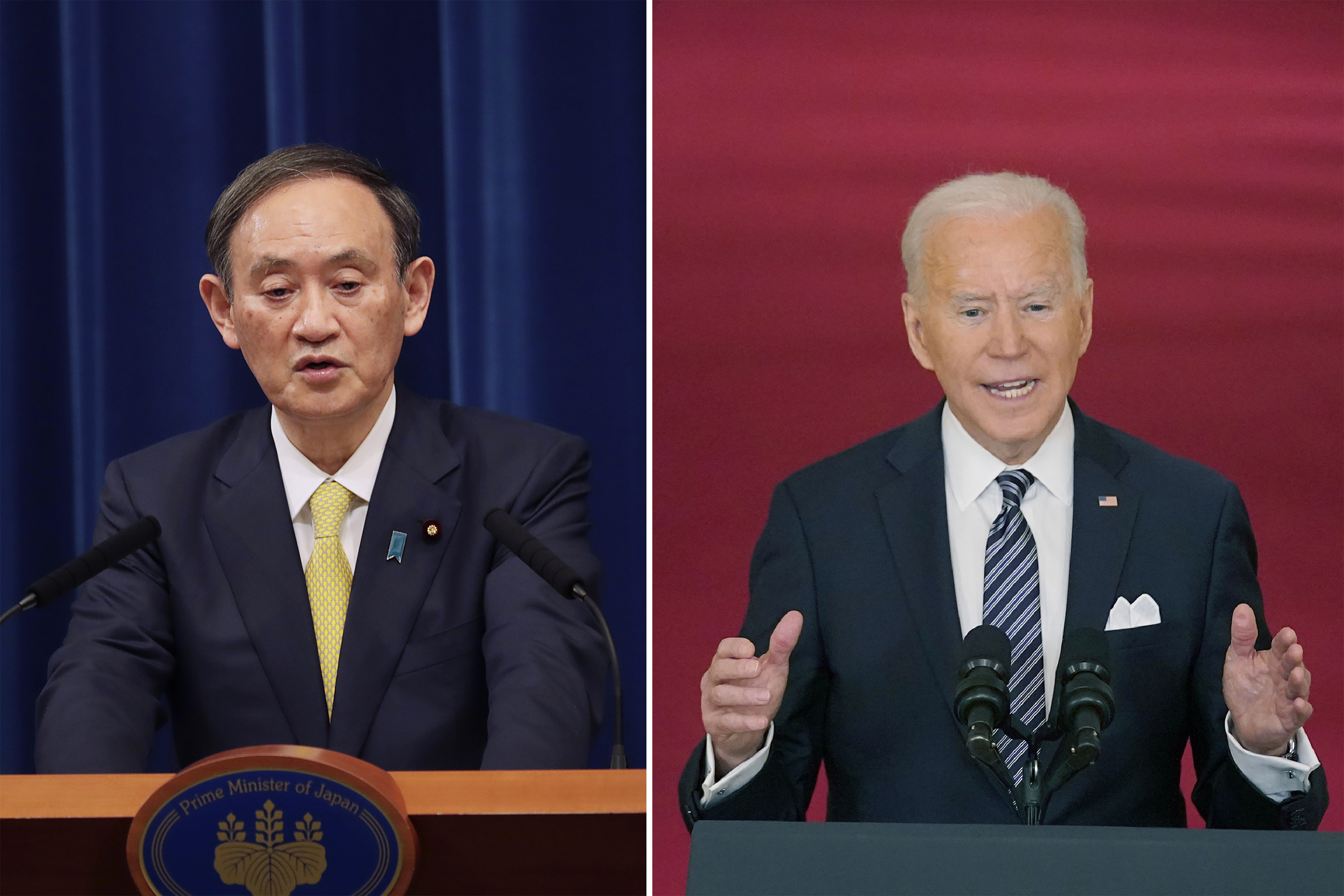 The US and Japan share many of the same grievances concerning China, a key issue as Japanese Prime Minister Yoshihide Suga, left, and US President Joe Biden meet [File: AP Photo]