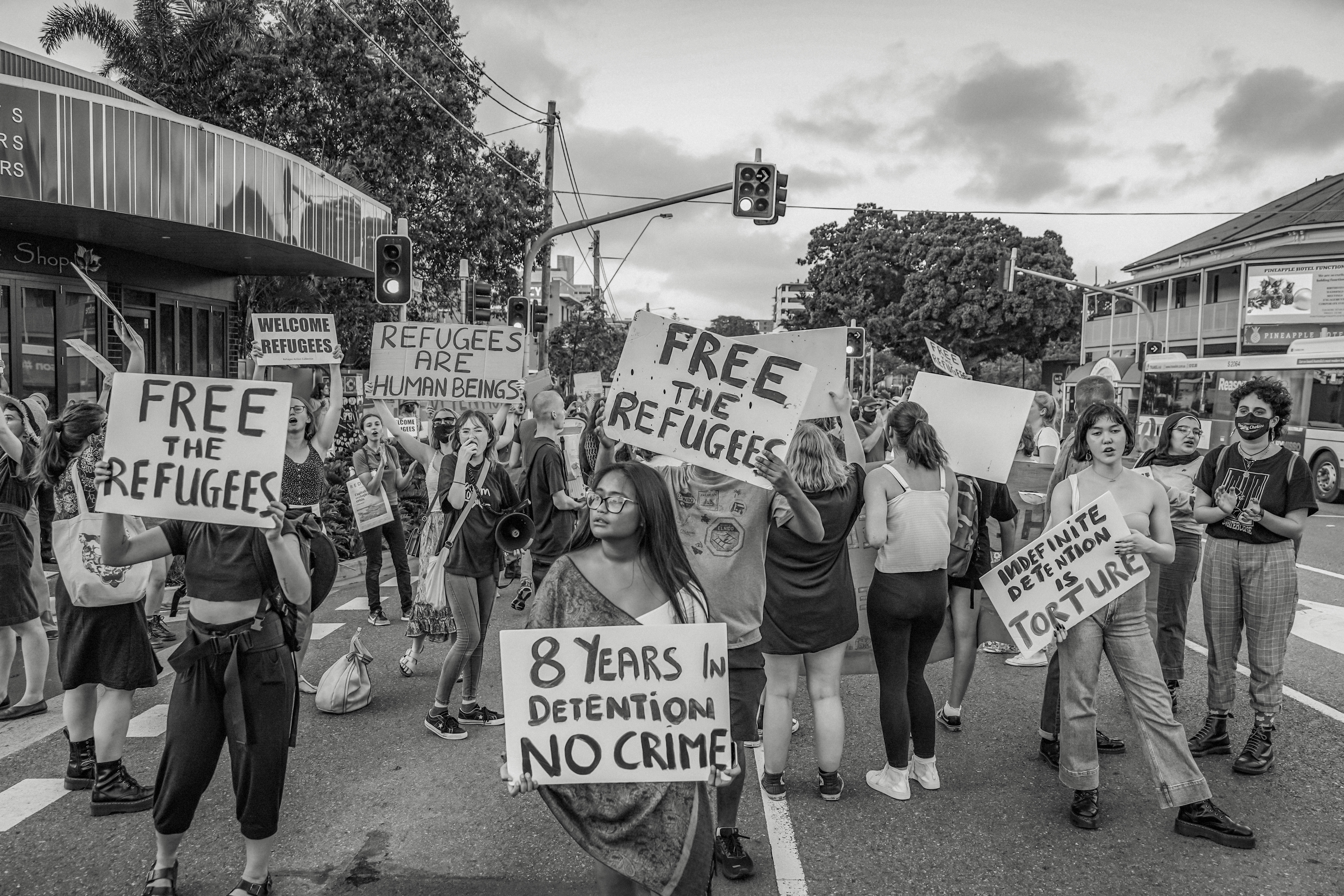 Activists in Brisbane have been campaigning for the release of men held at Kangaroo Point immigration centre, a makeshift holding centre for refugees and migrants who came from island detention centres for medical attention [Lux Adams/Al Jazeera]