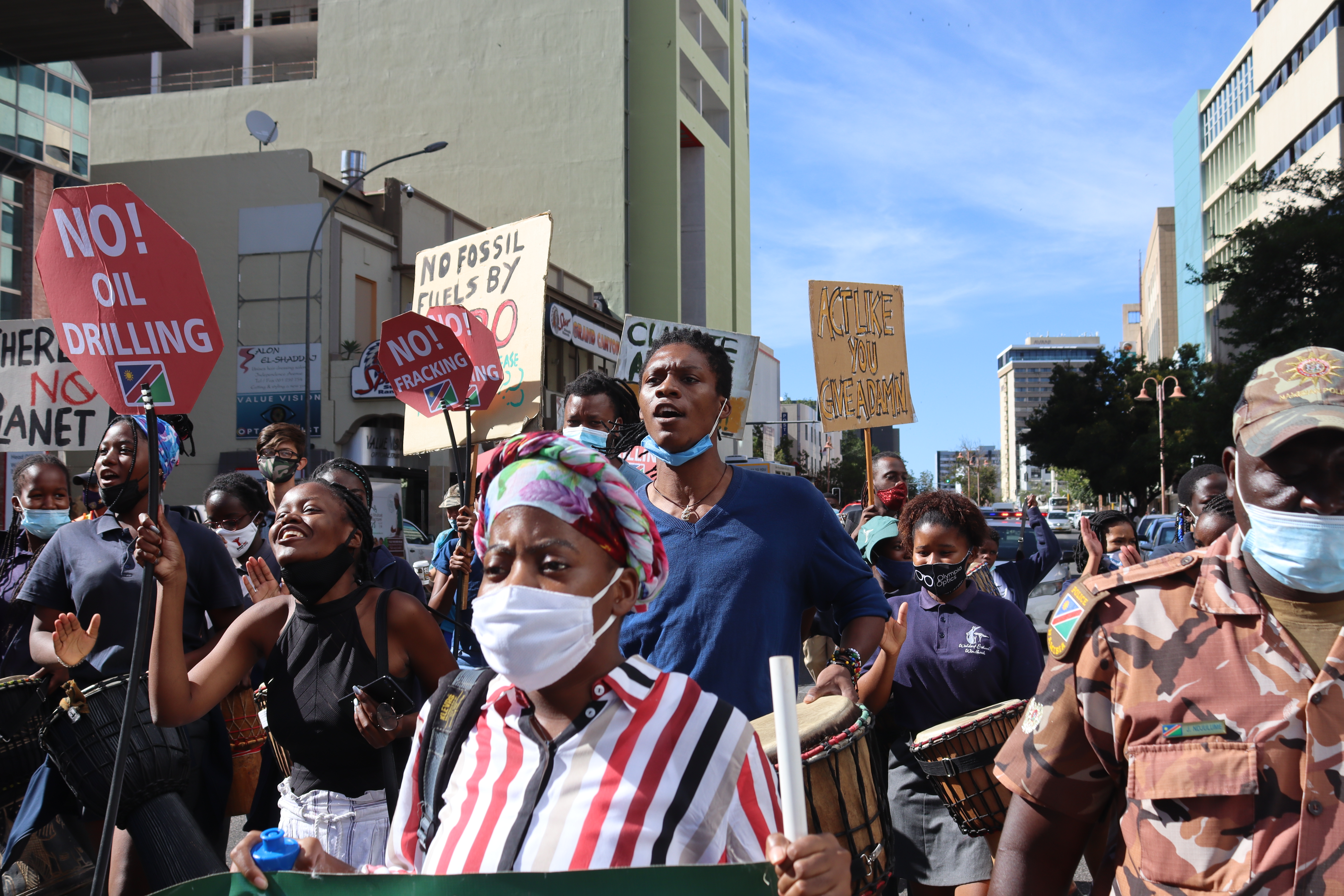 Environmental activists and Indigenous groups have taken to the streets of Windhoek, Namibia to oppose the ReconAfrica drilling project [Lisa Ossenbrink/Al Jazeera]