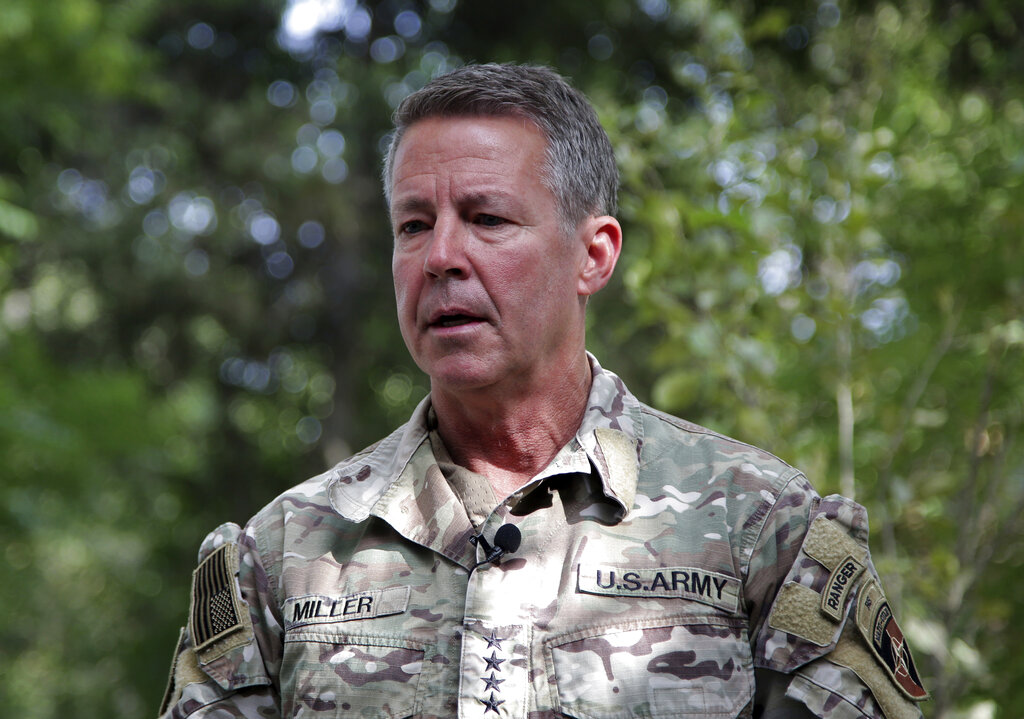 United States Army General Austin Miller tells journalists in Kabul, Afghanistan that the country is at risk of descending into civil war [Ahmad Seir/AP Photo]
