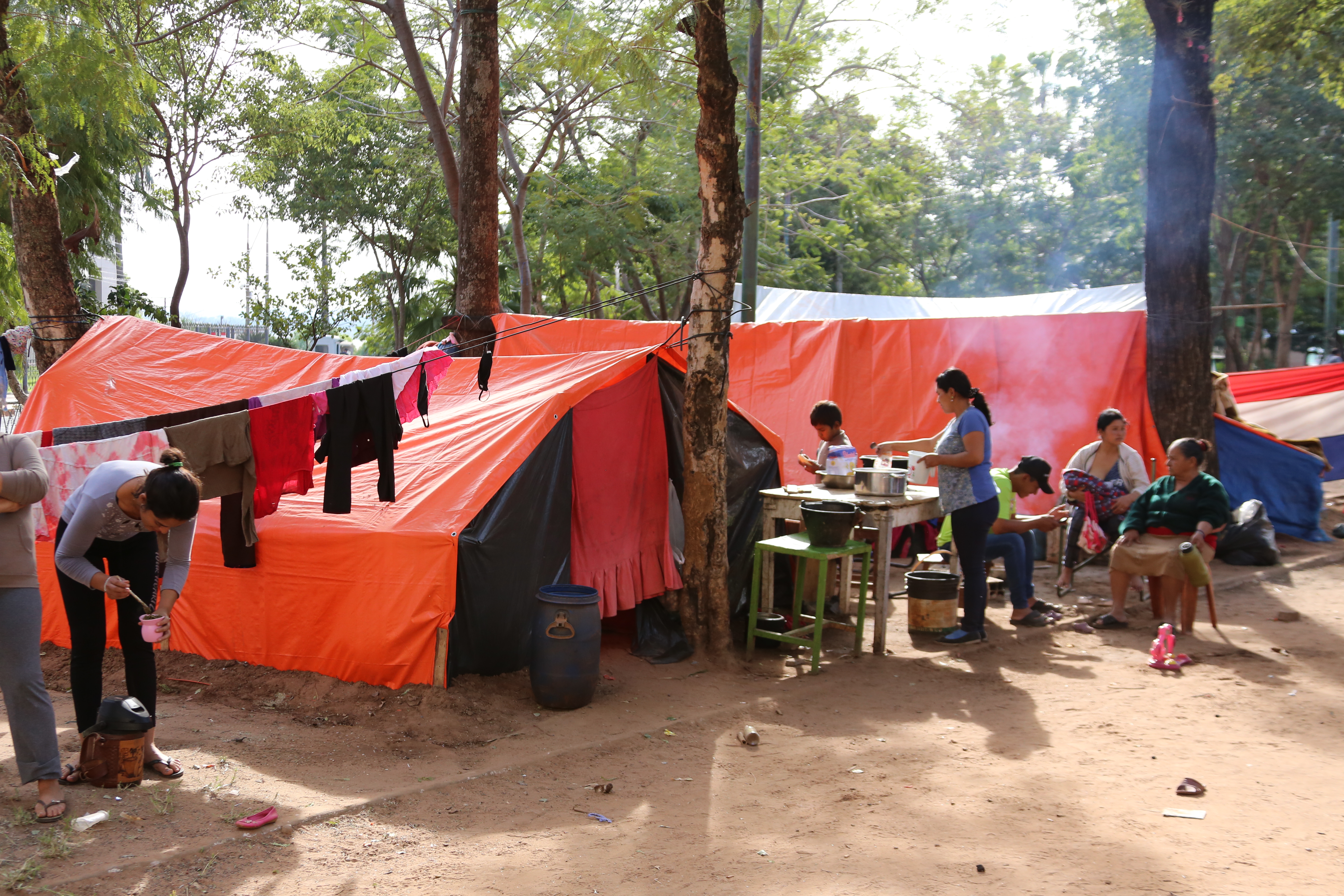 The families of Ka'a Poty 1 have been living in improvised tents in a central square in Asunción since June 16. Nighttime temperatures have at times approached 0 degrees Celsius (32 Fahrenheit) [William Costa/Al Jazeera]