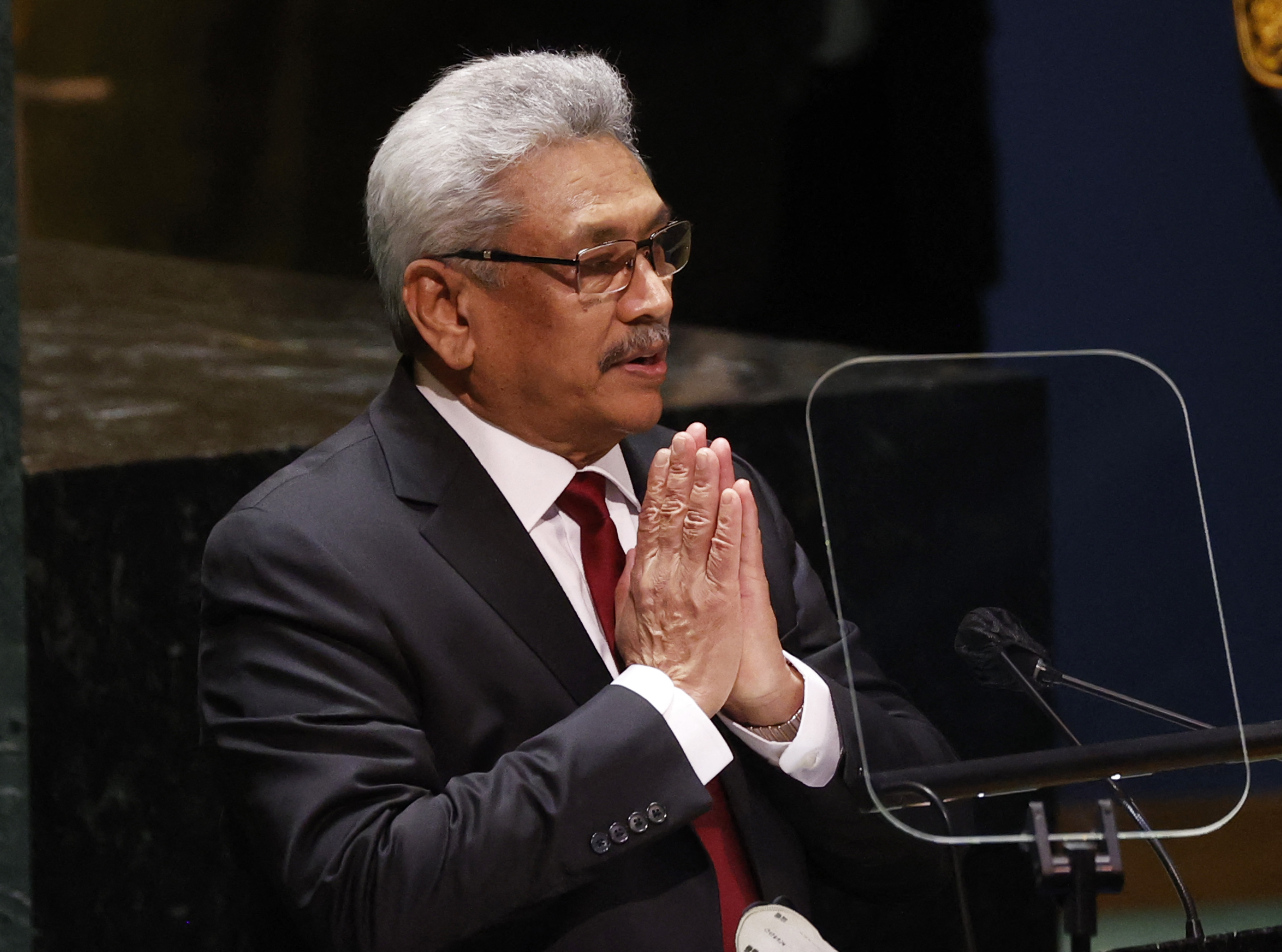 President of Sri Lanka Gotabaya Rajapaksa speaks at the UN.
