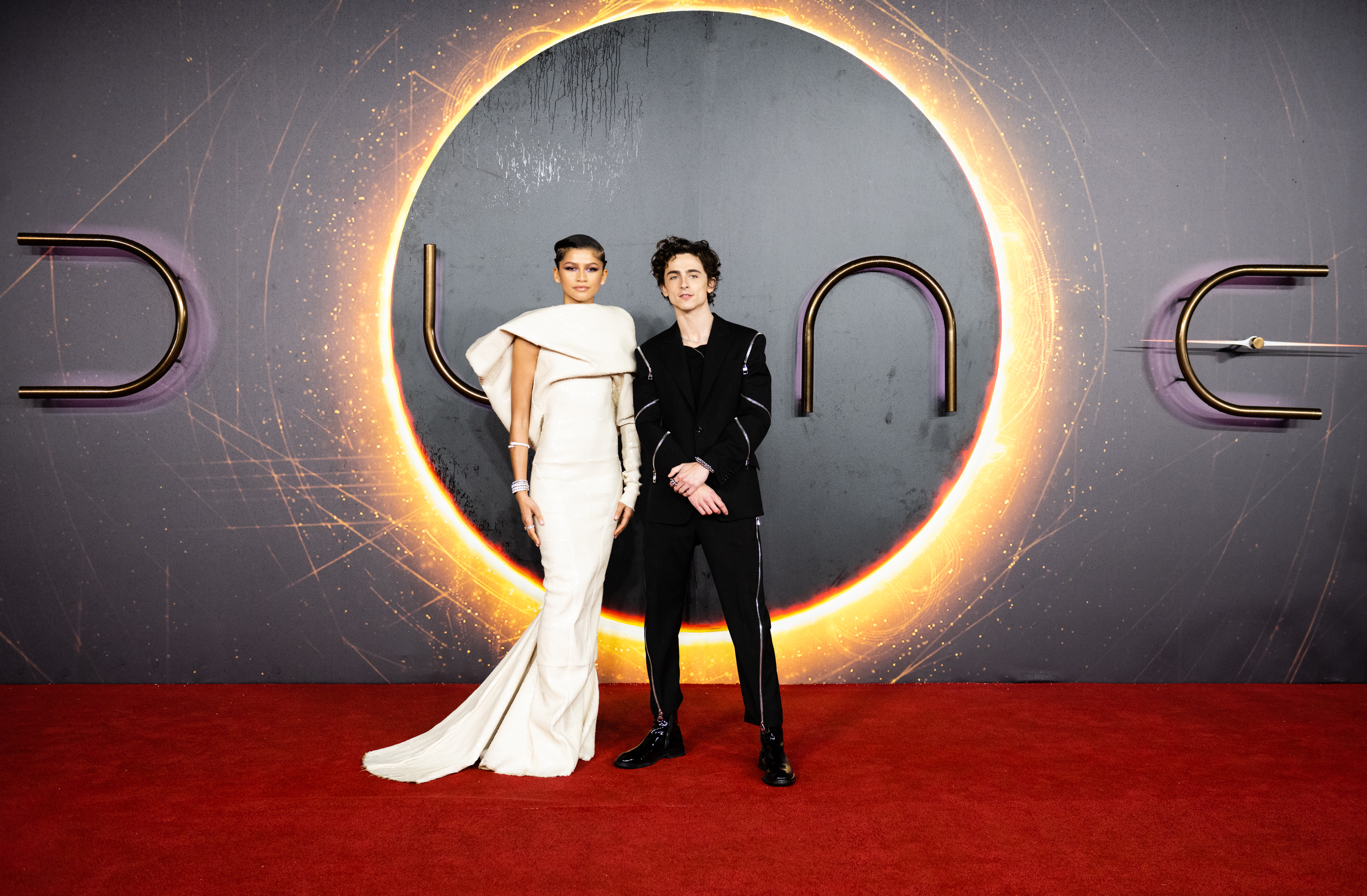 Zendaya and Timothée Chalamet attend the Dune UK Special Screening at Odeon Luxe Leicester Square on October 18, 2021 in London, England. [Samir Hussein/WireImage via Getty Images]