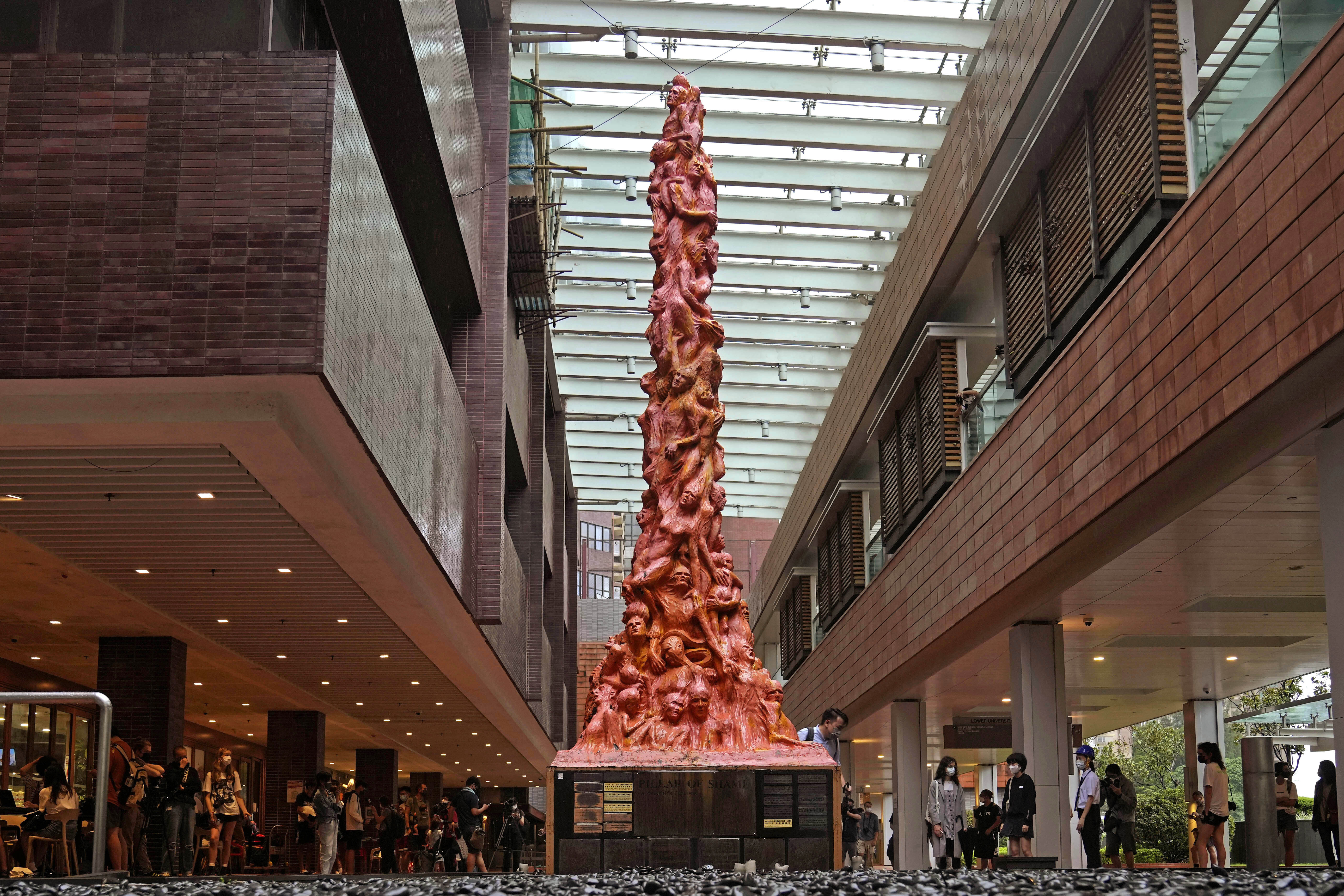 The Pillar of Shame statue, a memorial for those killed in the 1989 Tiananmen crackdown, is displayed at the University of Hong Kong