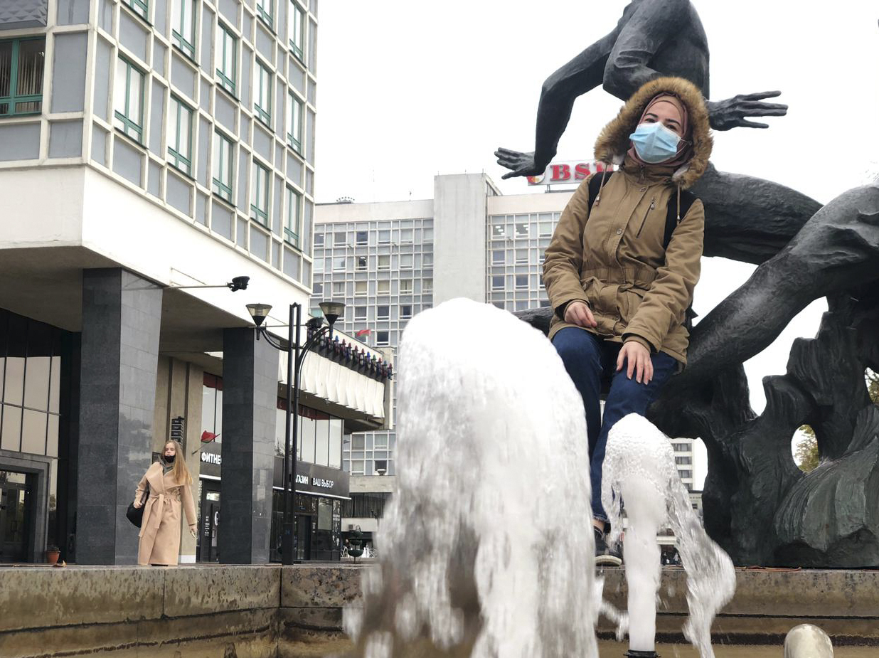 Syrian Kurd Bushra, who only gave her first name, poses for a photograph in Minsk, Belarus