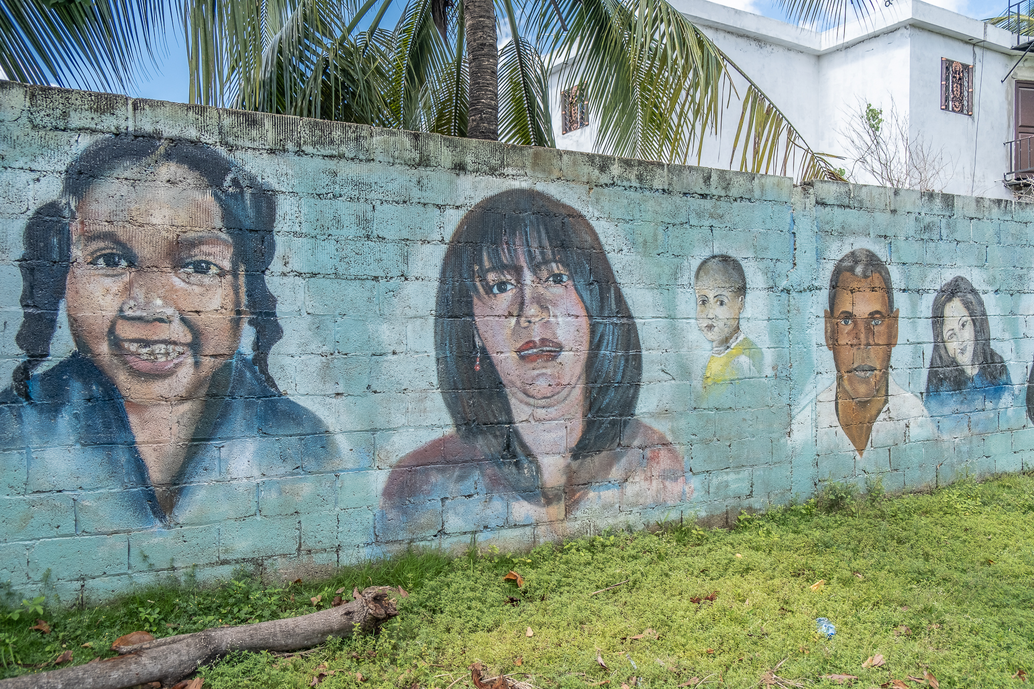 A wall of a park in Bajos de Haina with murals depicting activists and children from the neighbourhood of Paraiso de Dios