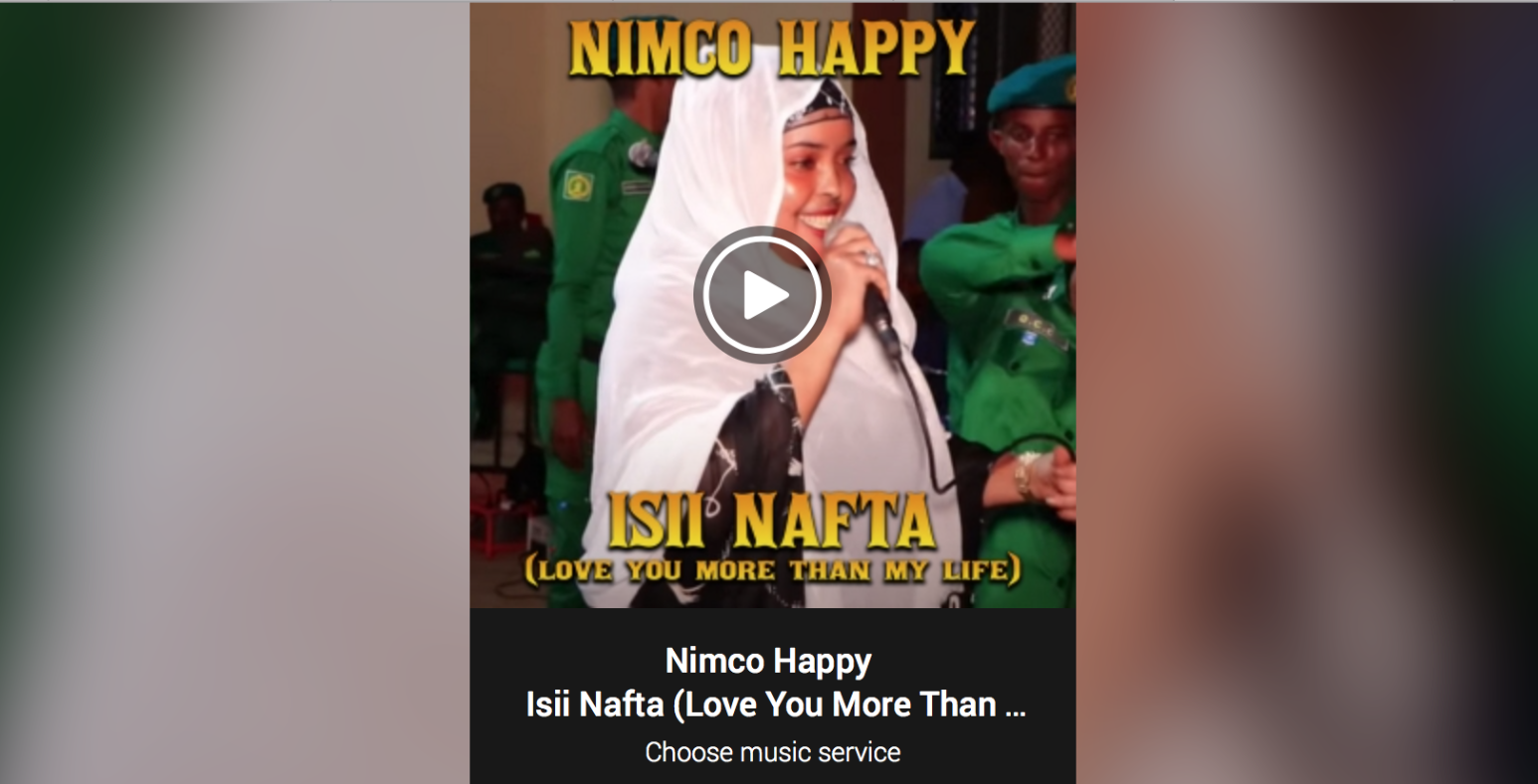 Screenshot of a music cover showing Somali musician Nimco Happy