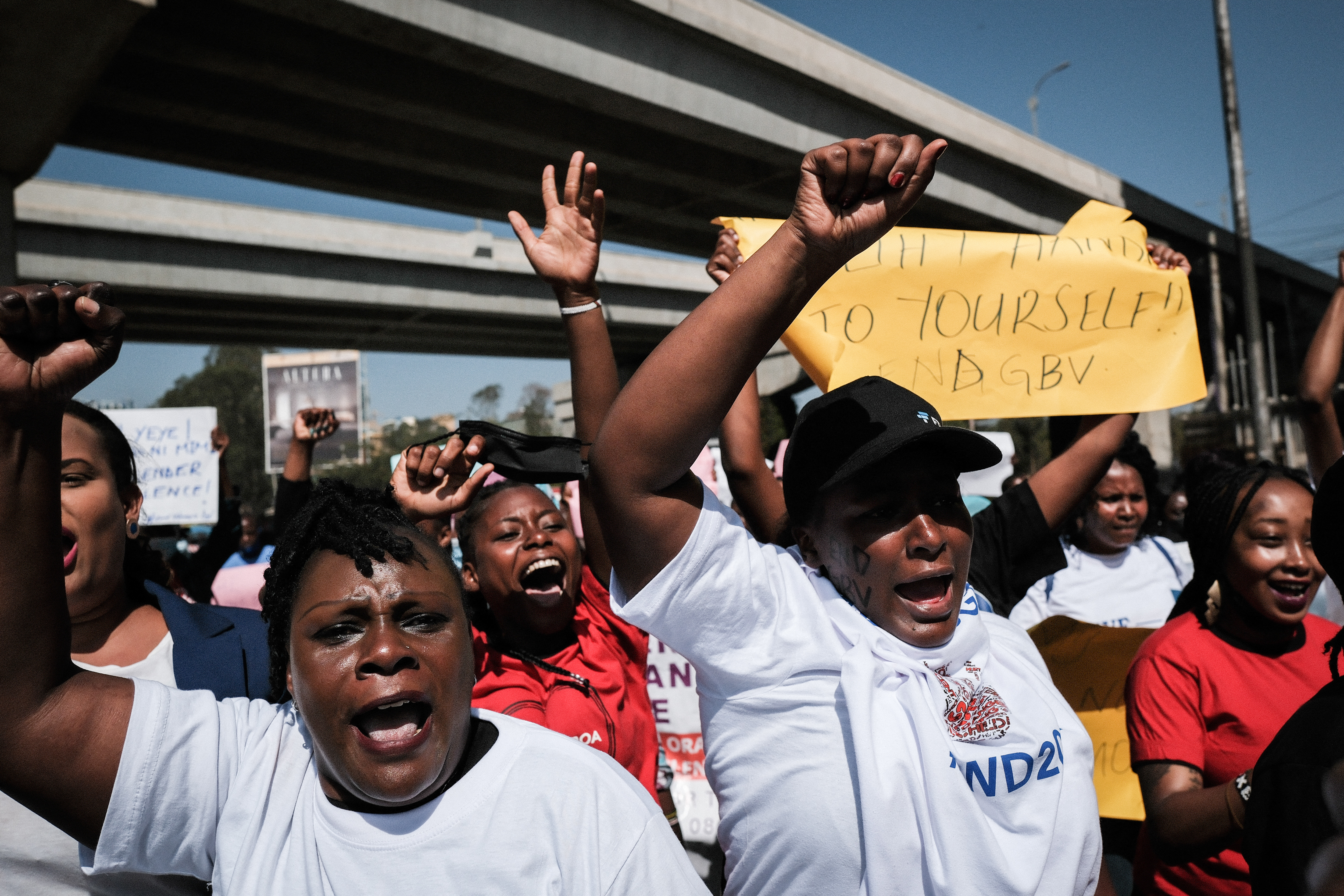 Campaigners take part in a celebratory march for International Women's Day in Nairobi