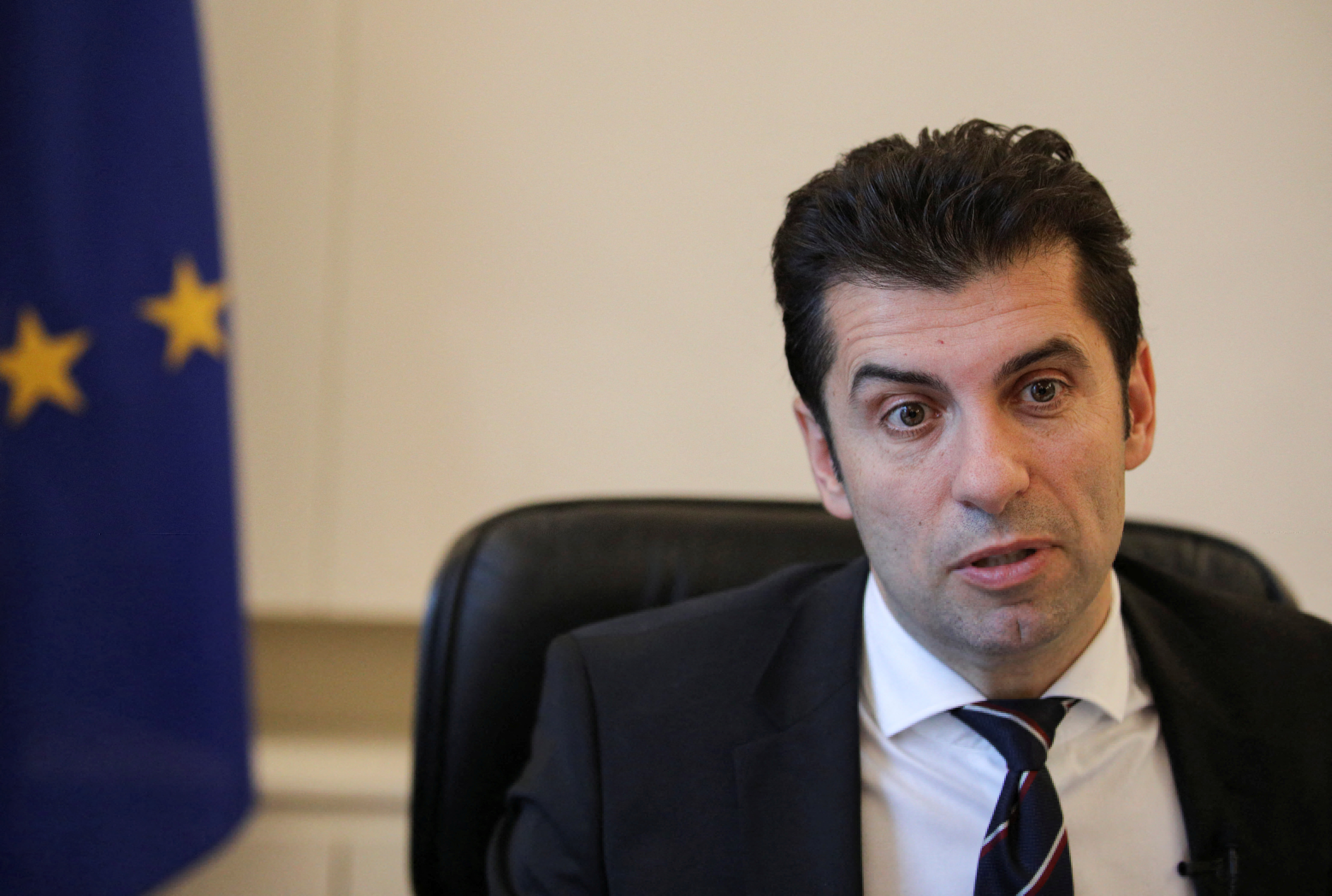 Bulgarian Prime Minister Kiril Petkov speaks during an interview with Reuters in Sofia, Bulgaria, March 7, 2022