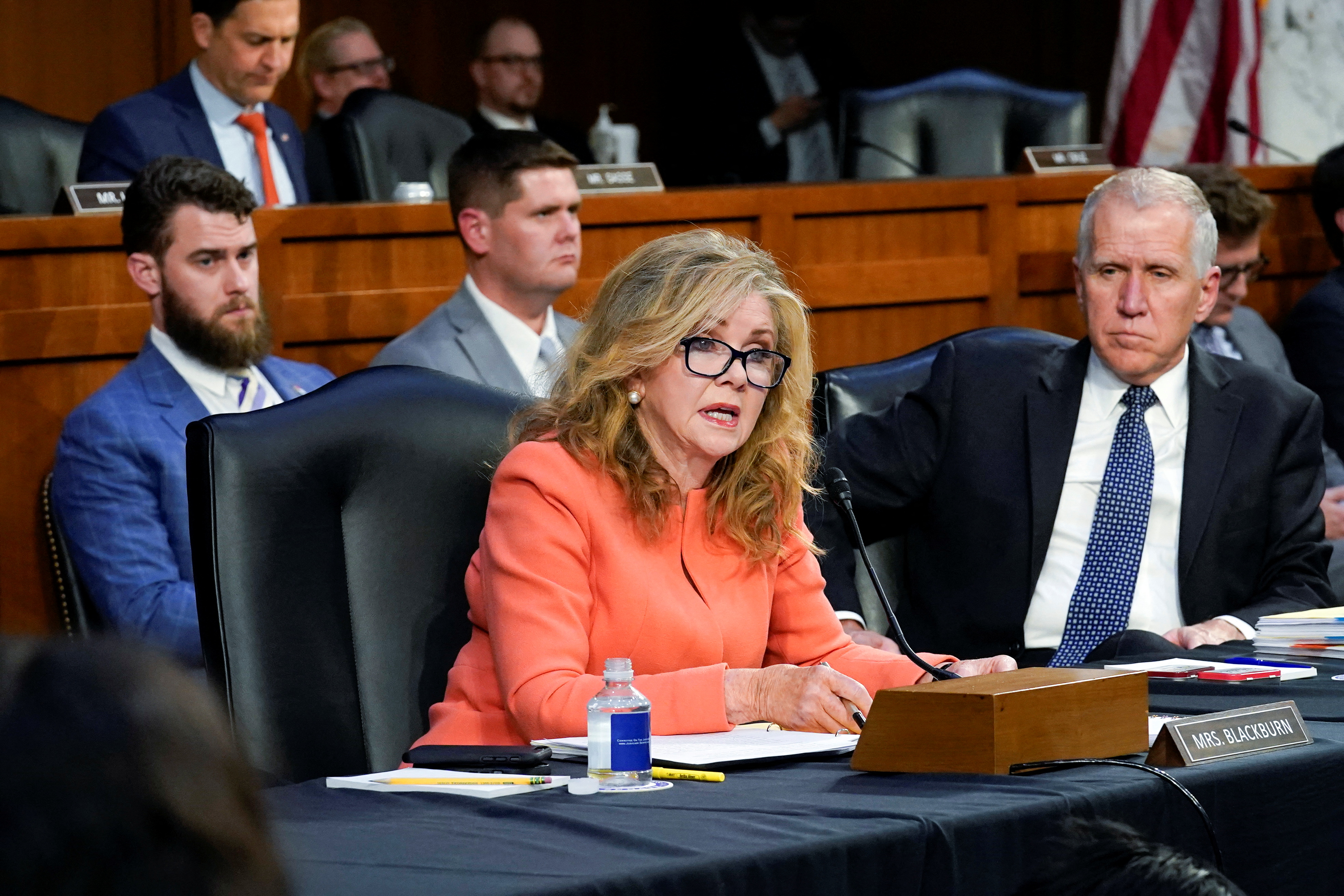 Senator Marsha Blackburn, a Republican, speaks during a confirmation hearing for Supreme Court nominee Ketanji Brown Jackson at the US Senate.