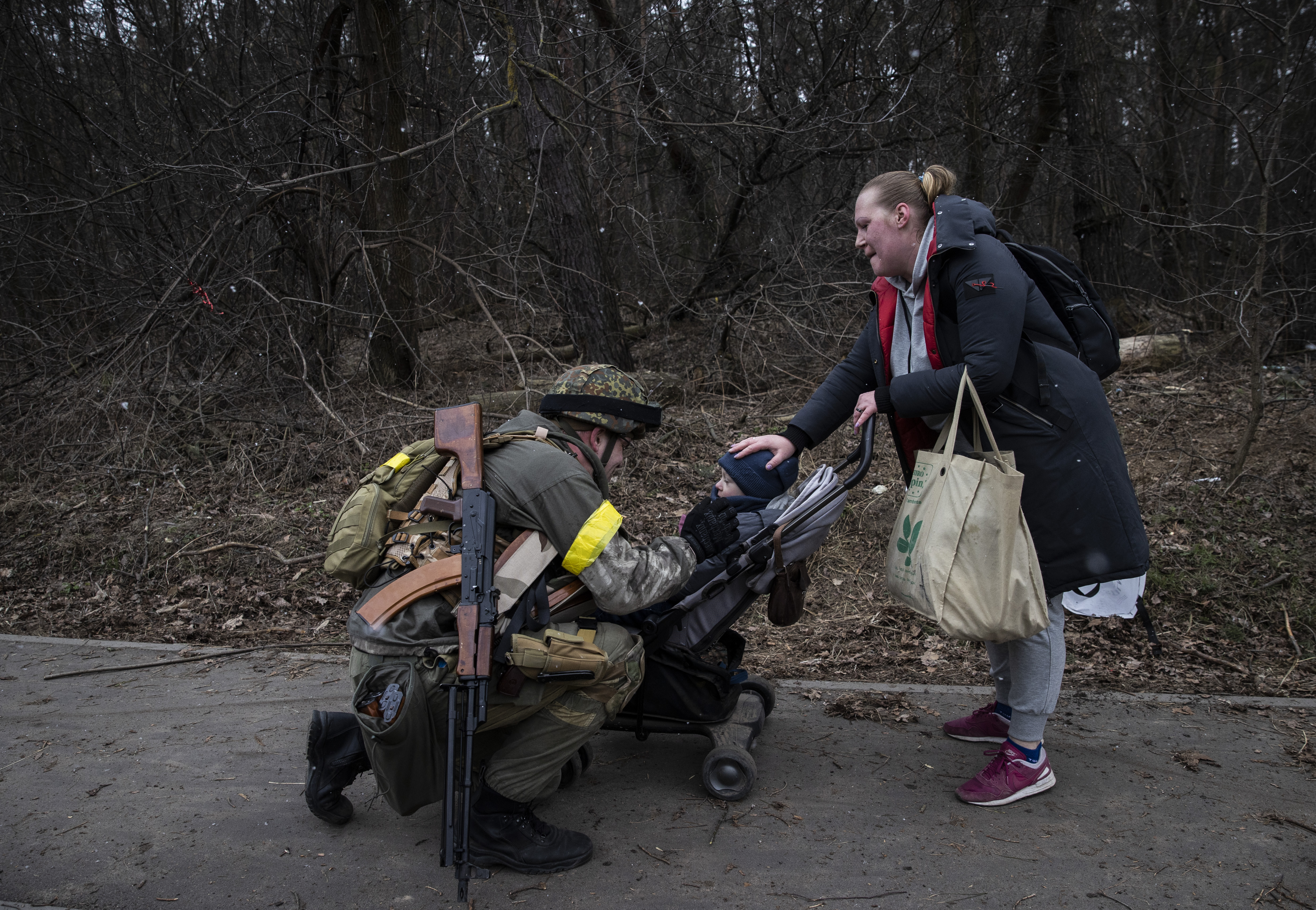 Civilians fleeing Irpin, Ukraine