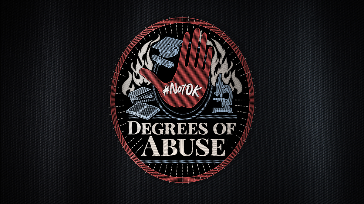Illustration and logo depicting 'Degrees of Abuse'.