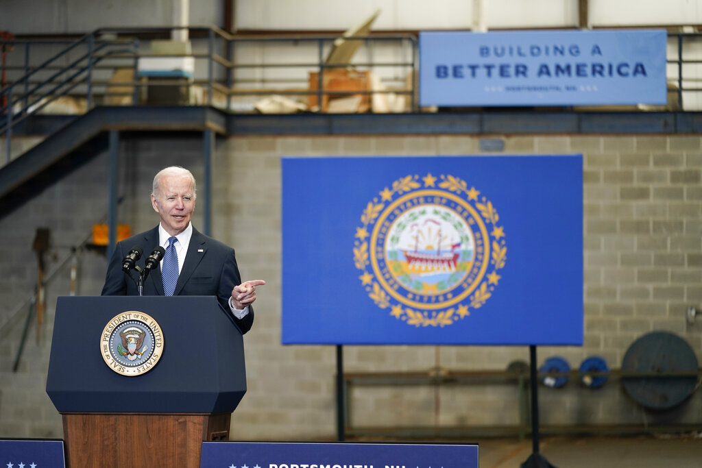 President Joe Biden speaks about his infrastructure agenda at the New Hampshire Port Authority in Portsmouth, New Hampshire, US.
