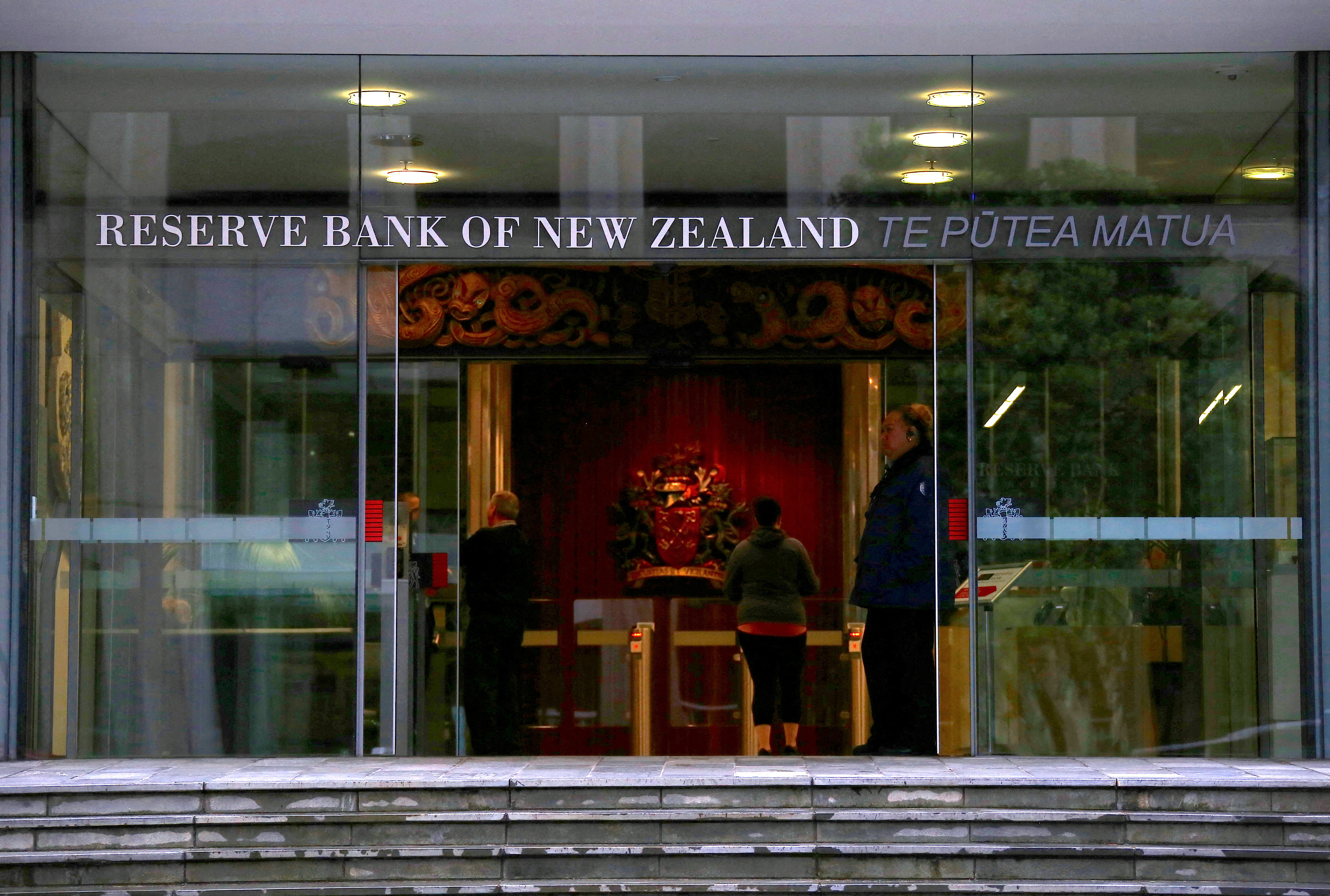 New Zealand central bank building entrance.