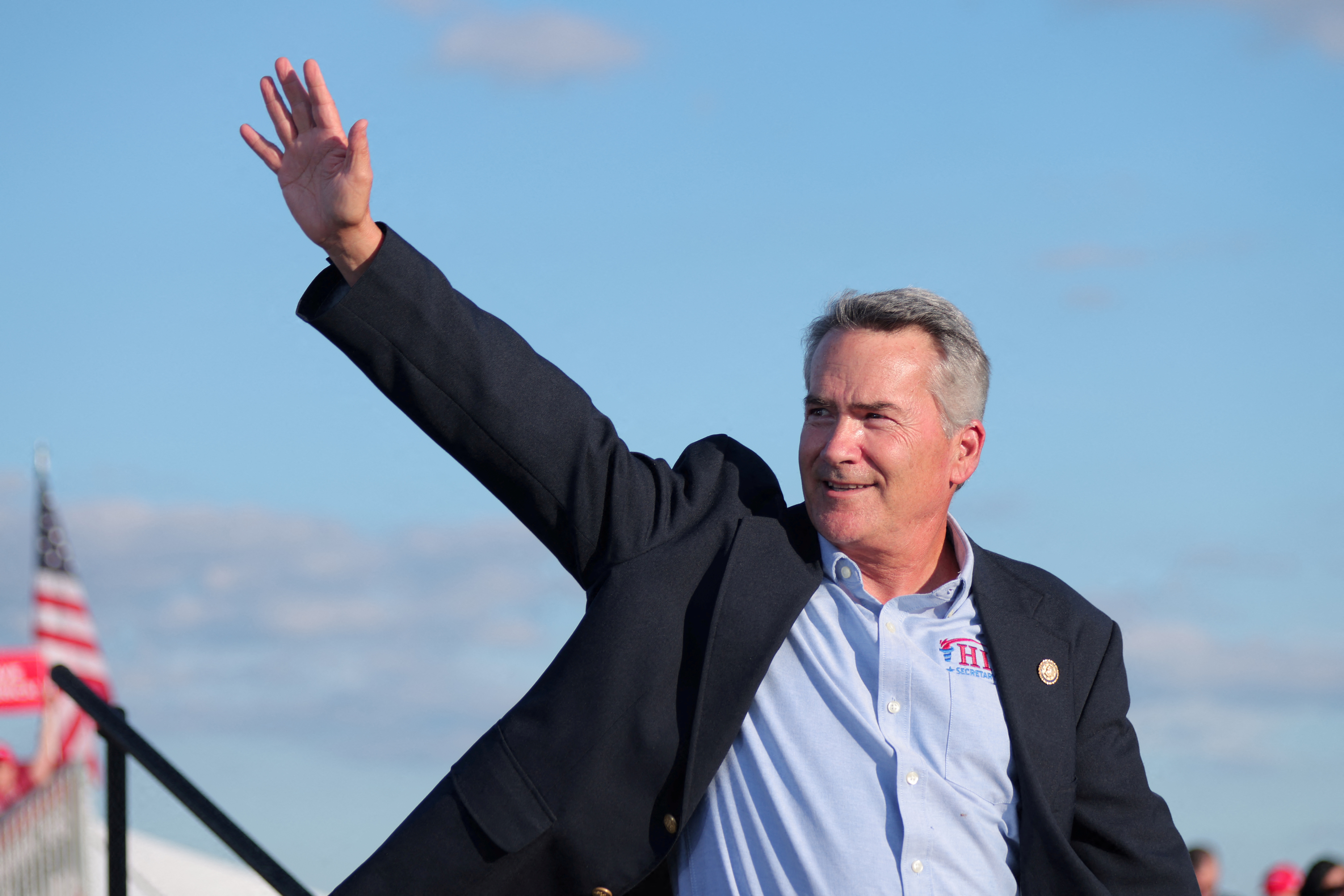 ongressman Jody Hice, who is currently running for Georgia Secretary of State, waves to the crowd at a rally in Perry, Georgia,