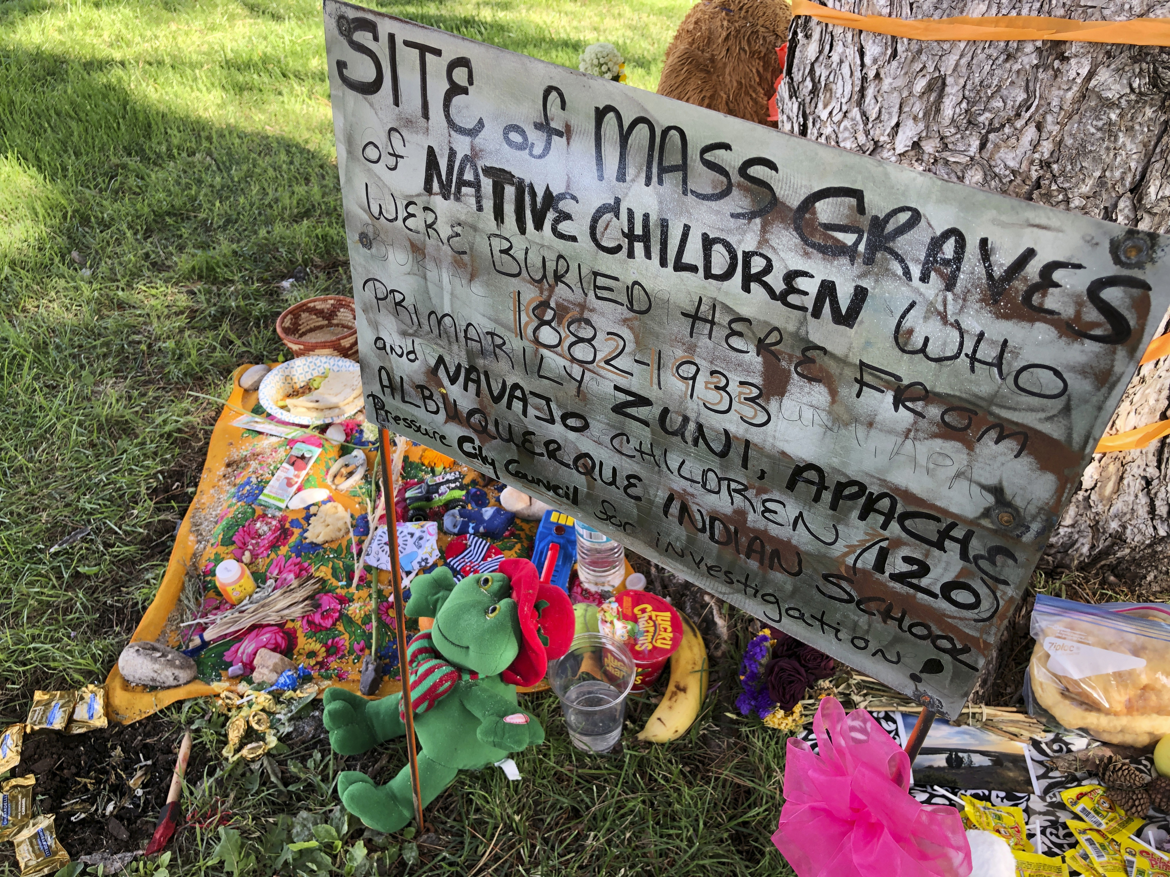 A makeshift memorial for the dozens of Indigenous children who died more than a century ago