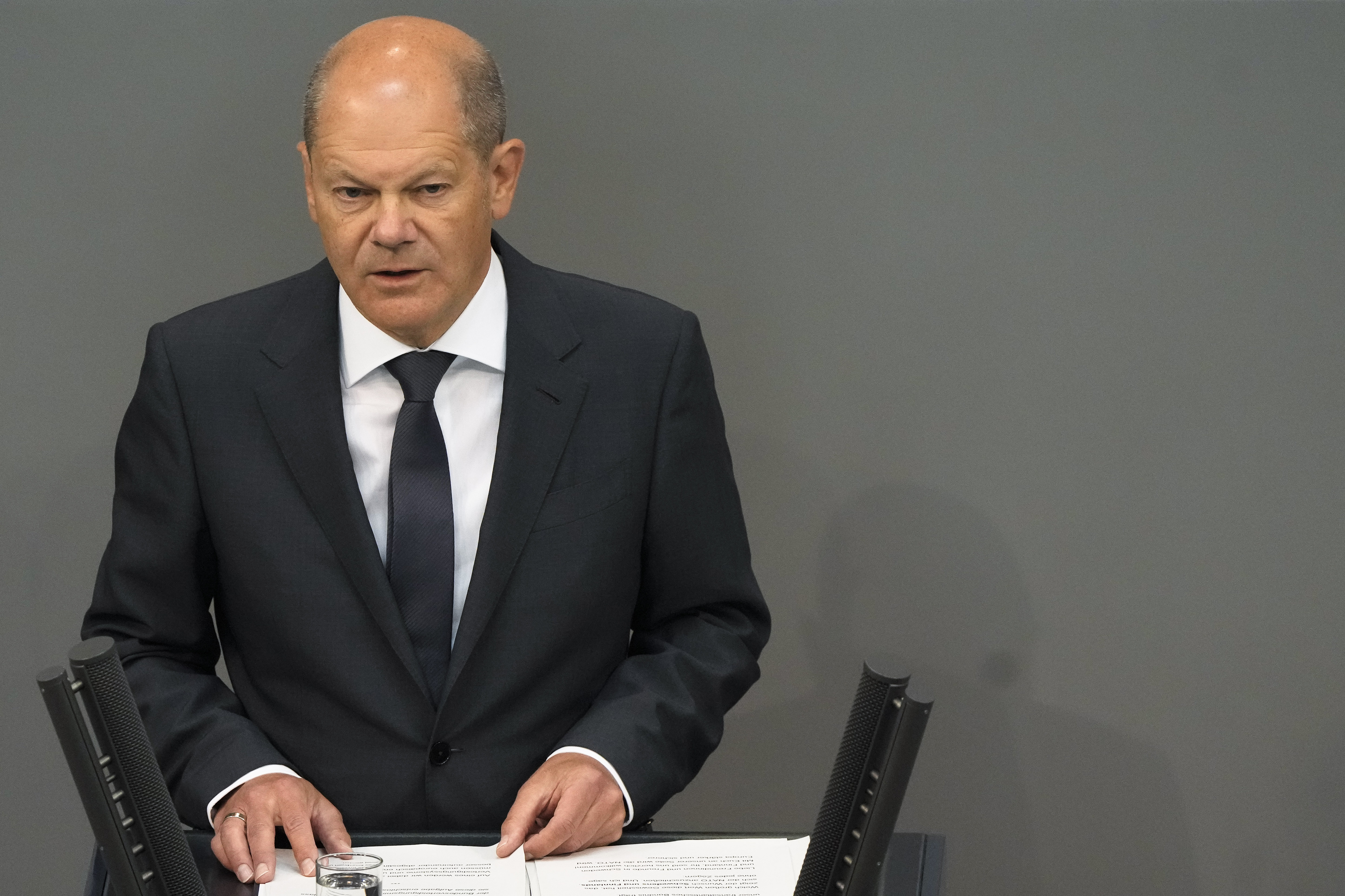 German Chancellor Olaf Scholz delivers a speech