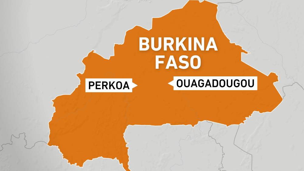 Map showing the location of the Perkoa mining site and Burkina Faso's capital, Ouagadougou.
