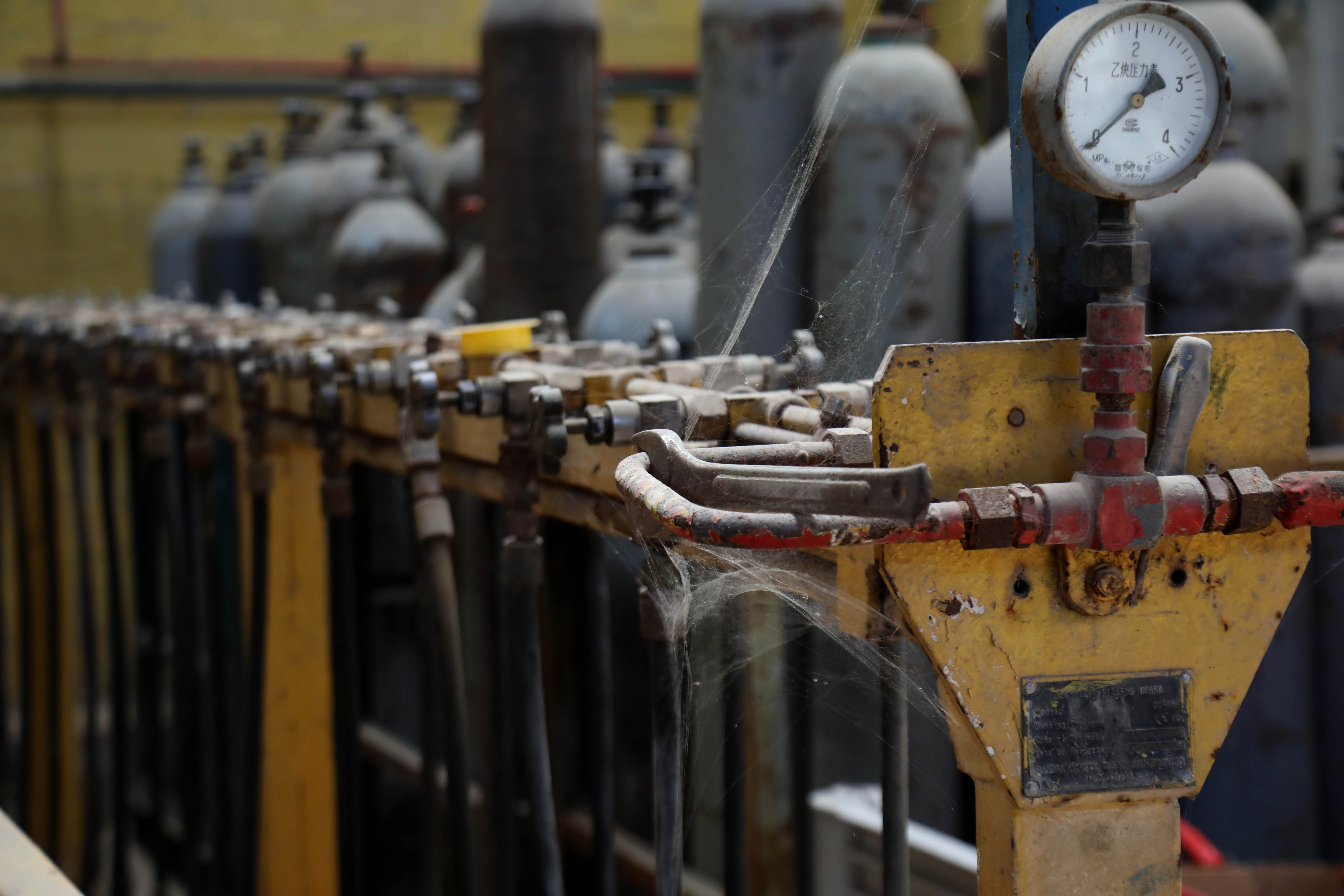 Abandoned equipment in a Gaza factory