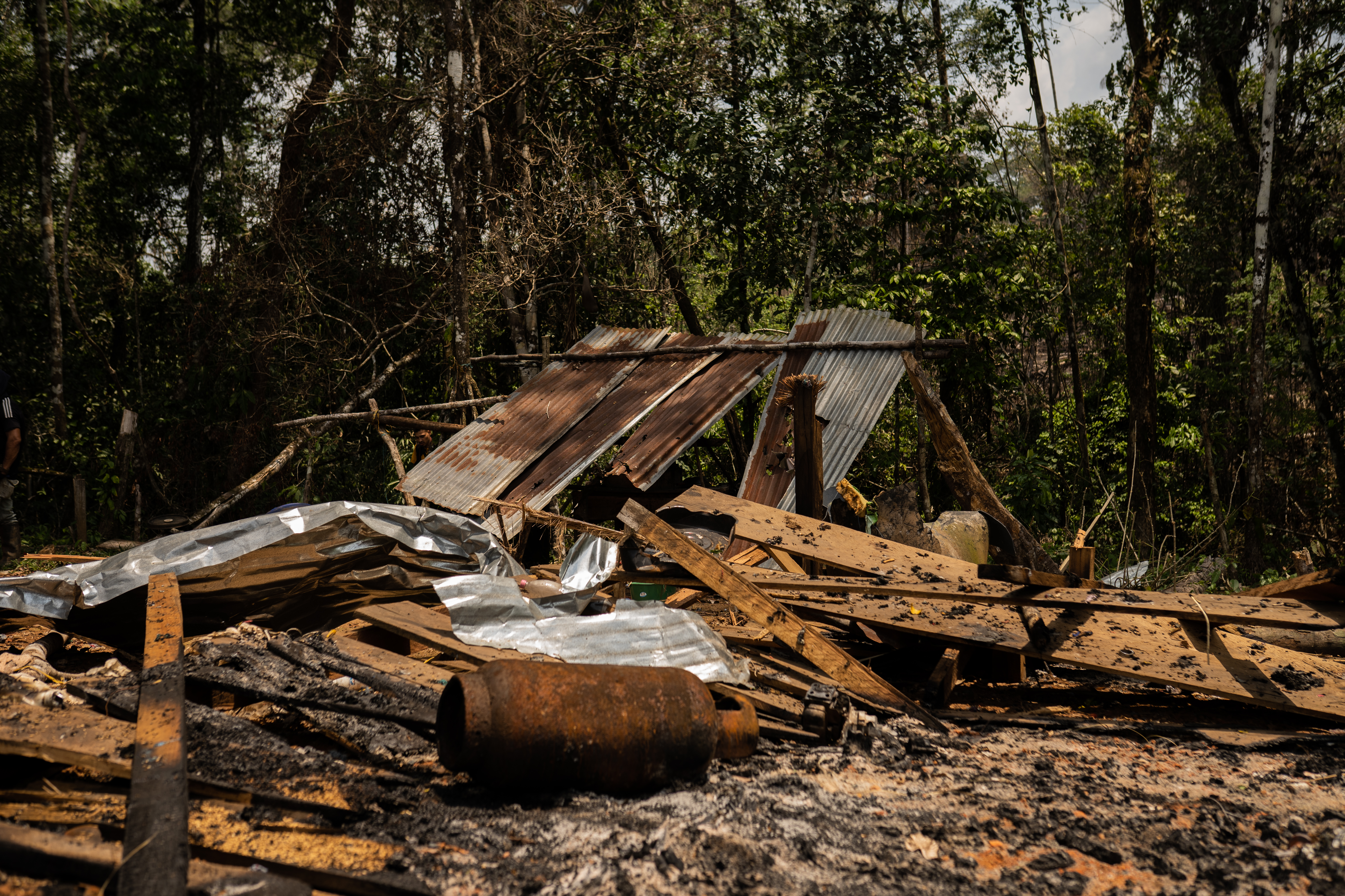 A house is destroyed as part of Operation Artemis