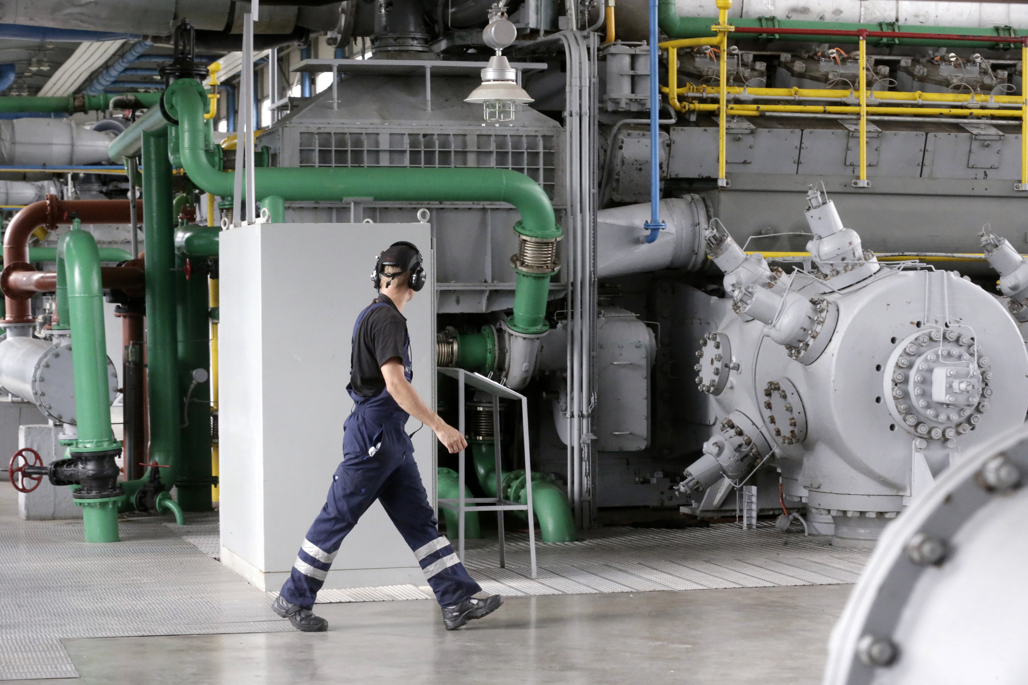 A specialist works in the main incoming gas station of Latvijas Gaze's underground gas storage facility in Incukalns