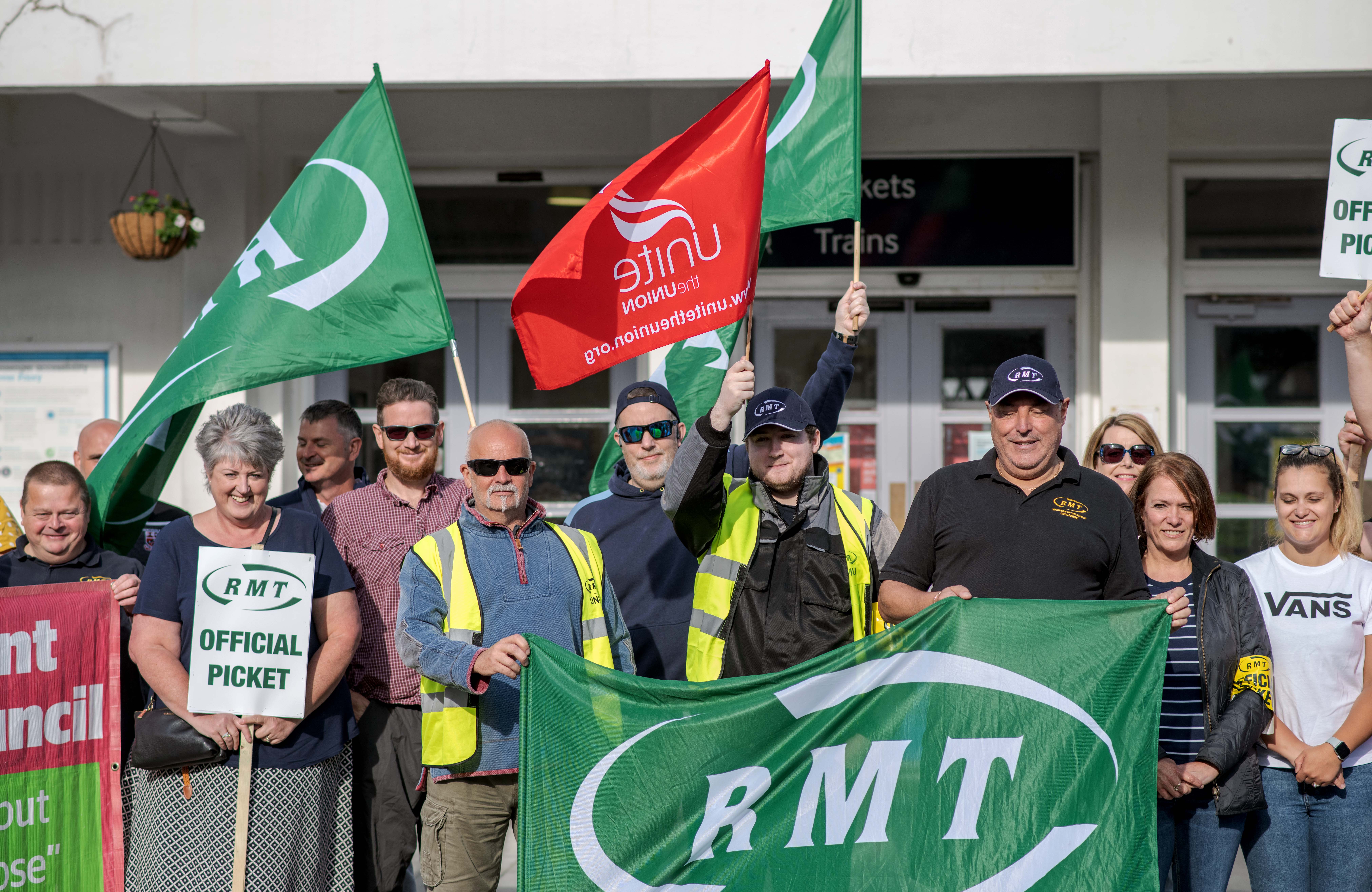 Railway workers rally on the first day of national rail strikes in Dover, UK