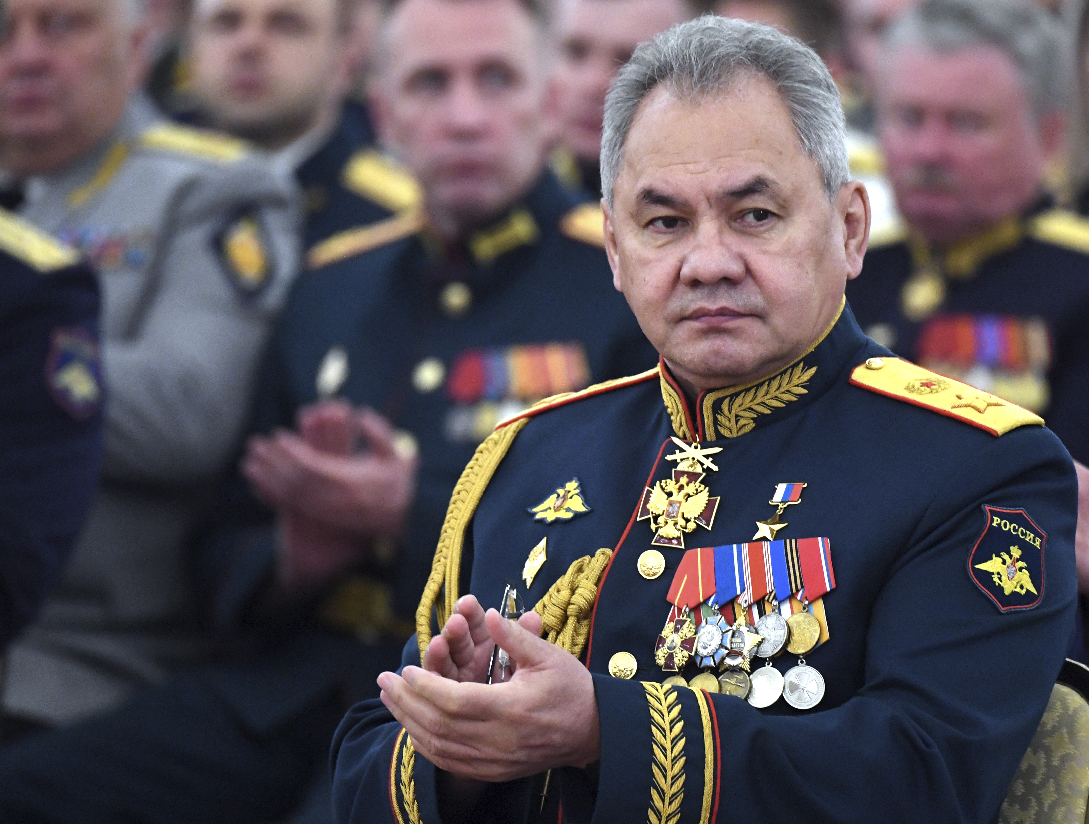 Russian Defence Minister Sergei Shoigu attends a meeting