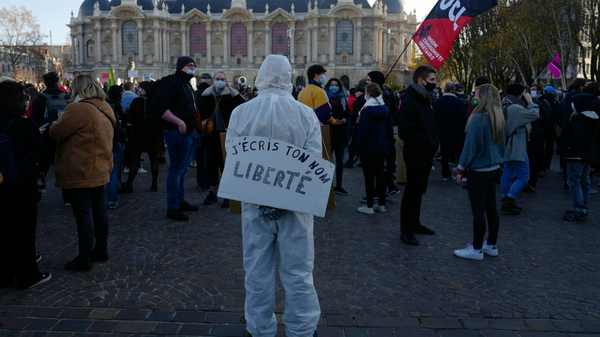 People at a protest in France