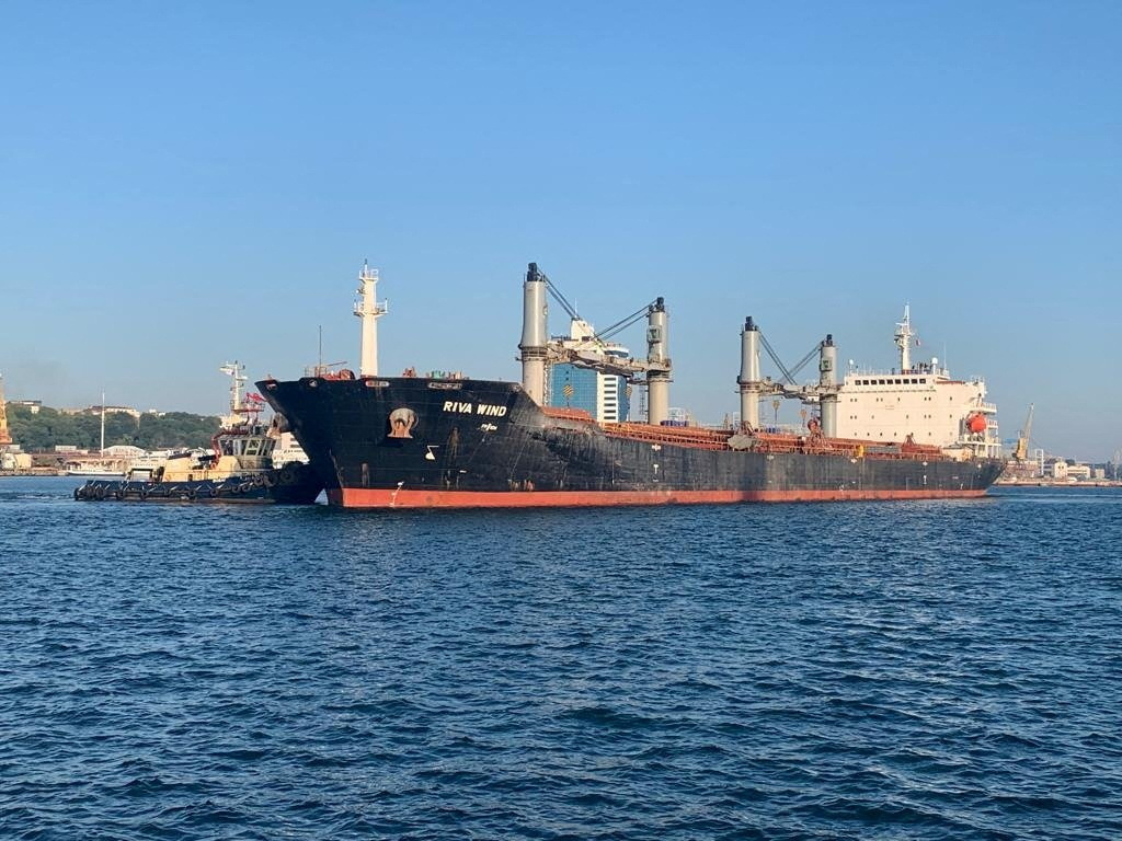 The Marshall Islands-flagged bulk carrier Riva Wind at the sea port in Odesa, Ukraine.