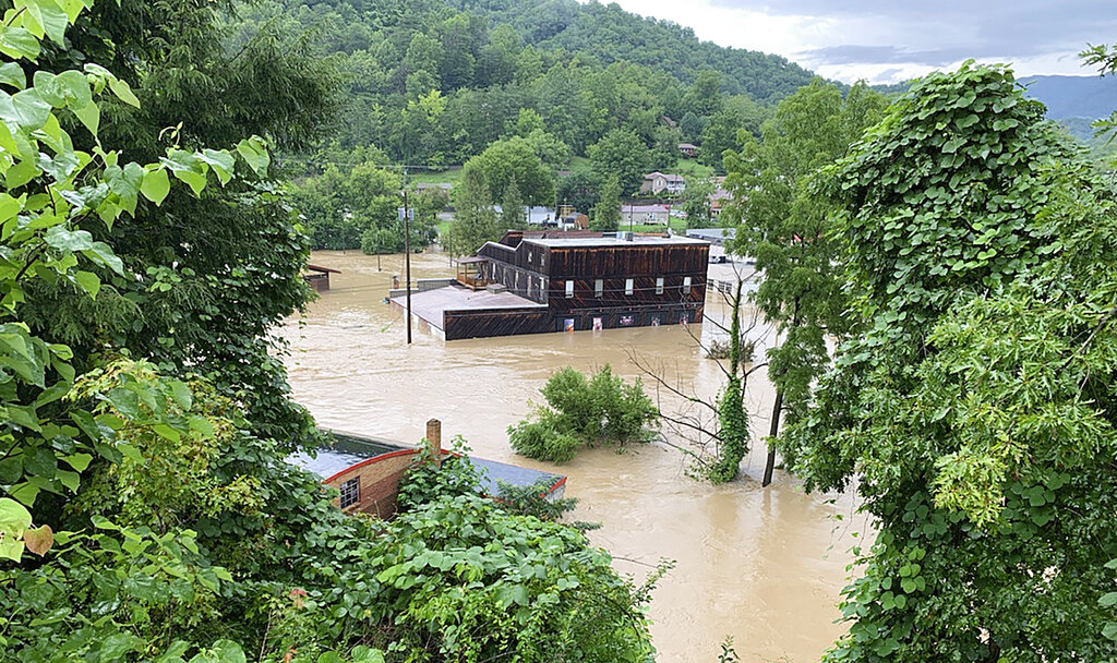 A flooded part of Whitesburg, Kentucky.