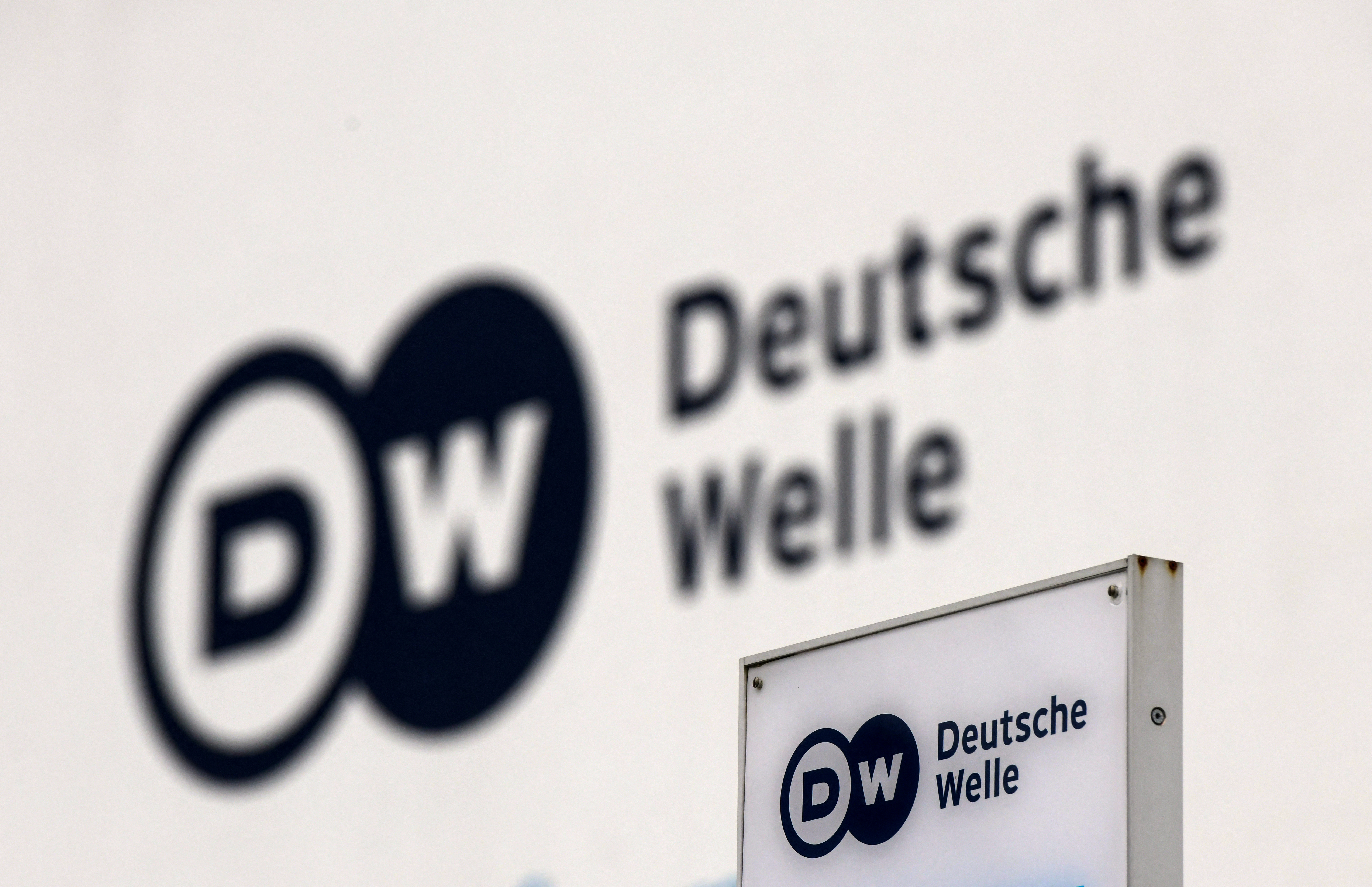 Deutsche Welle logo on a wall