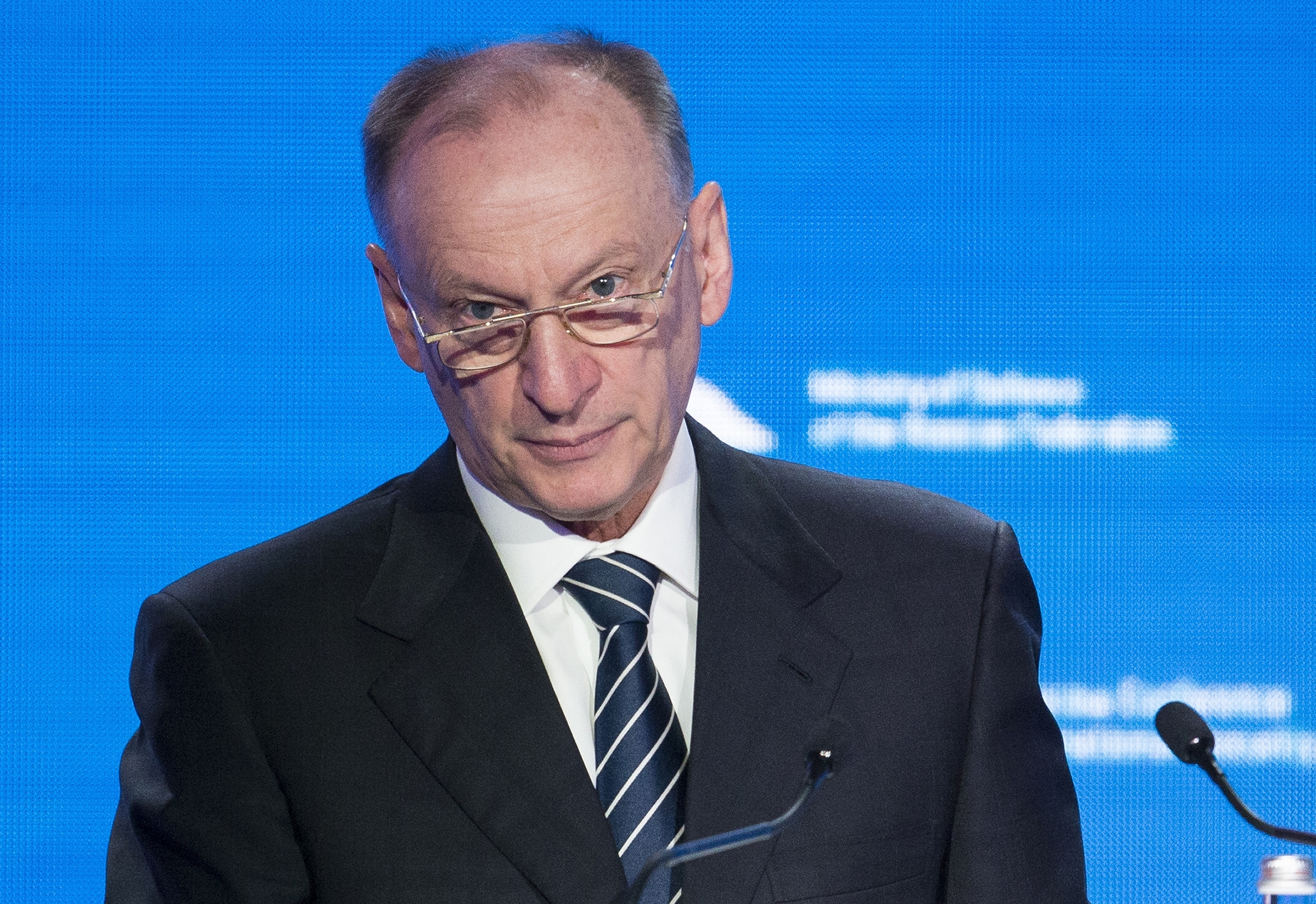 In this file photo taken on April 4, 2018, Security Council Secretary Nikolai Patrushev speaks during the Conference on International Security in Moscow, Russia