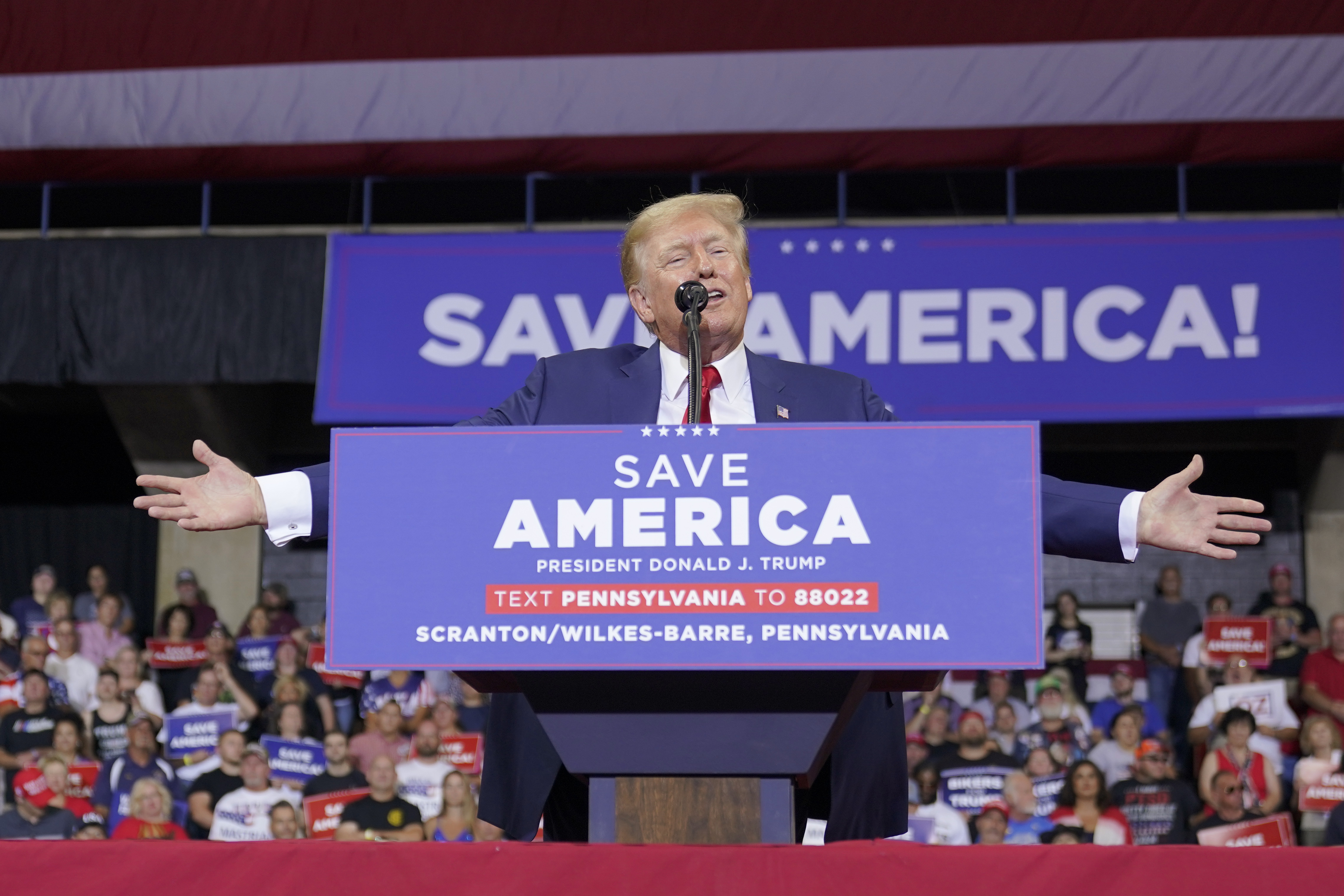 Former President Donald Trump speaks at a rally in Wilkes-Barre.