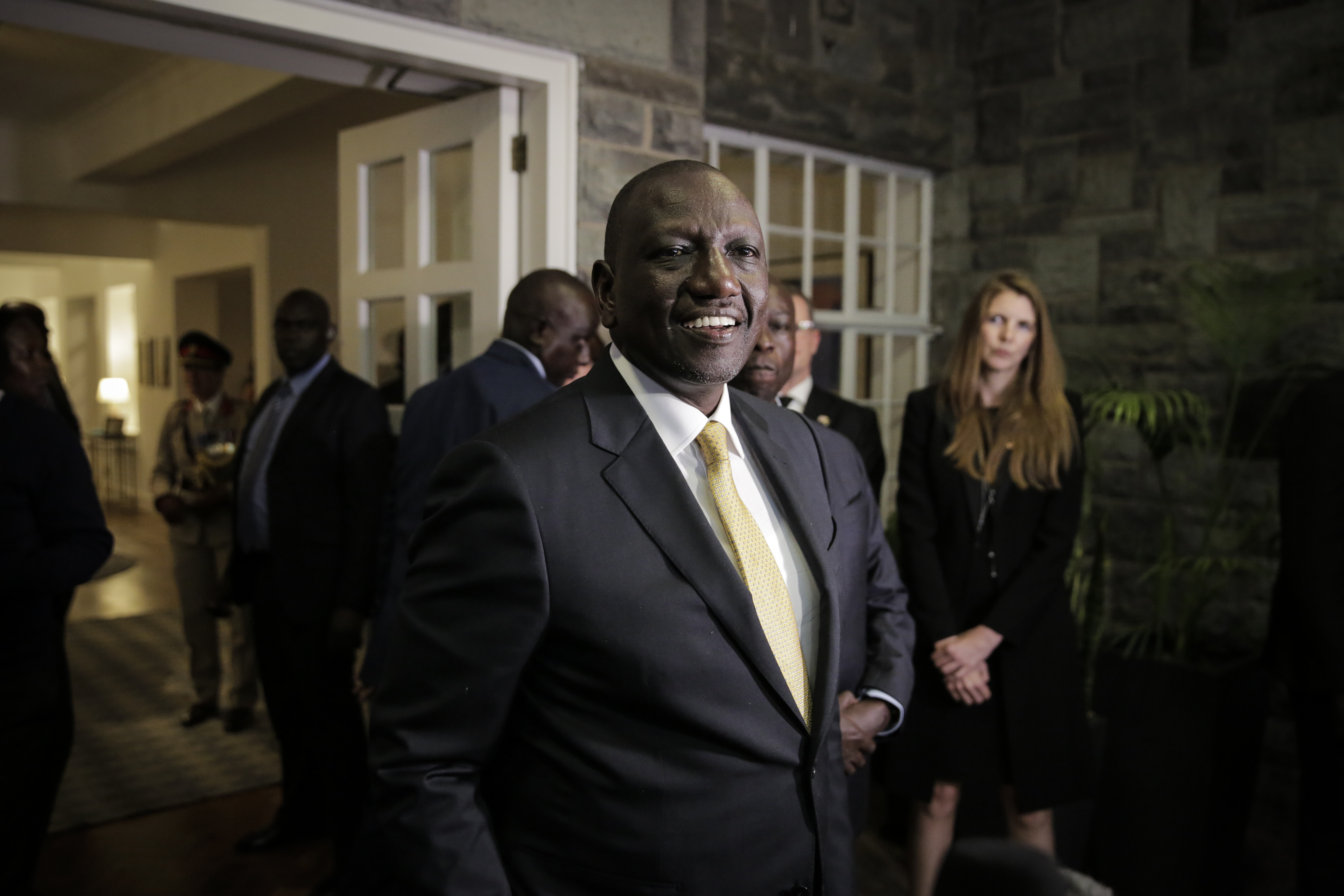 Kenya's new president William Ruto speaks to the media after signing the book of condolence for Queen Elizabeth II