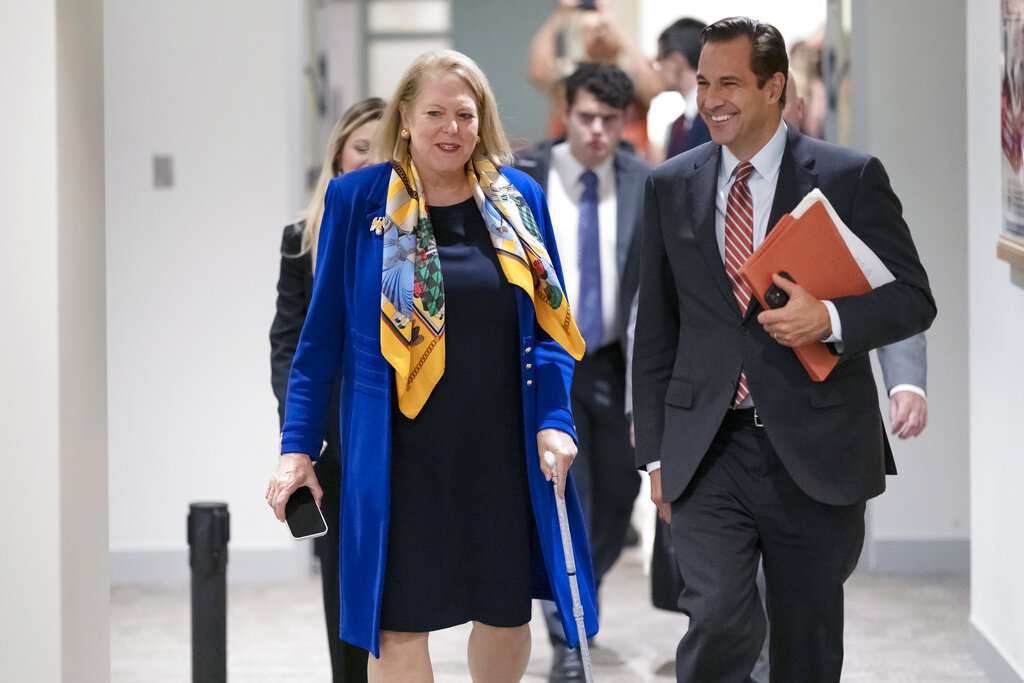 Ginni Thomas walks to be interviewed by the January 6 panel