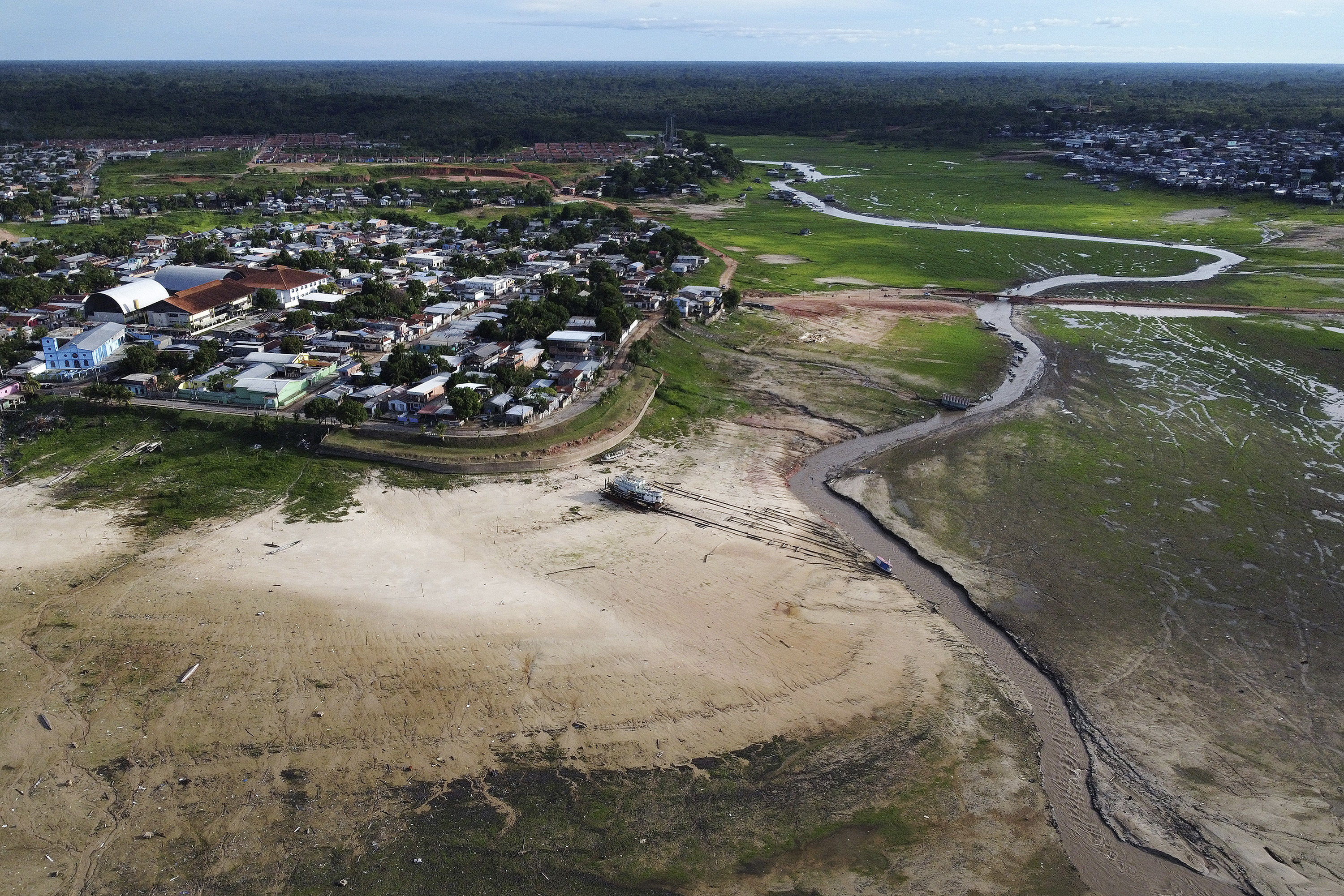 Drought impacted land sits near the Solimões River, in Tefe, Amazonas state, Brazil