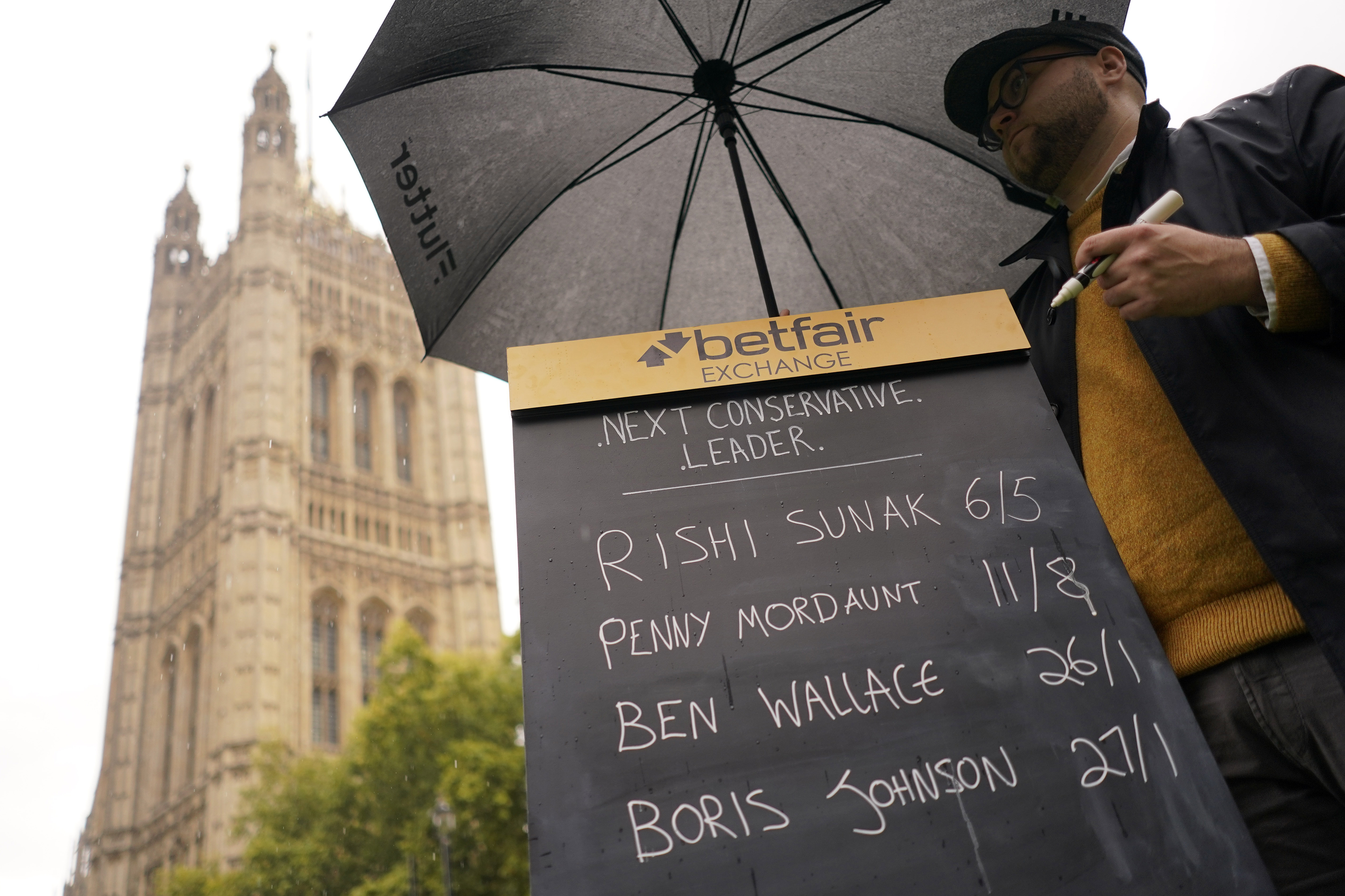 A board showing the betting odds for the next possible leader of Britain's Conservative party