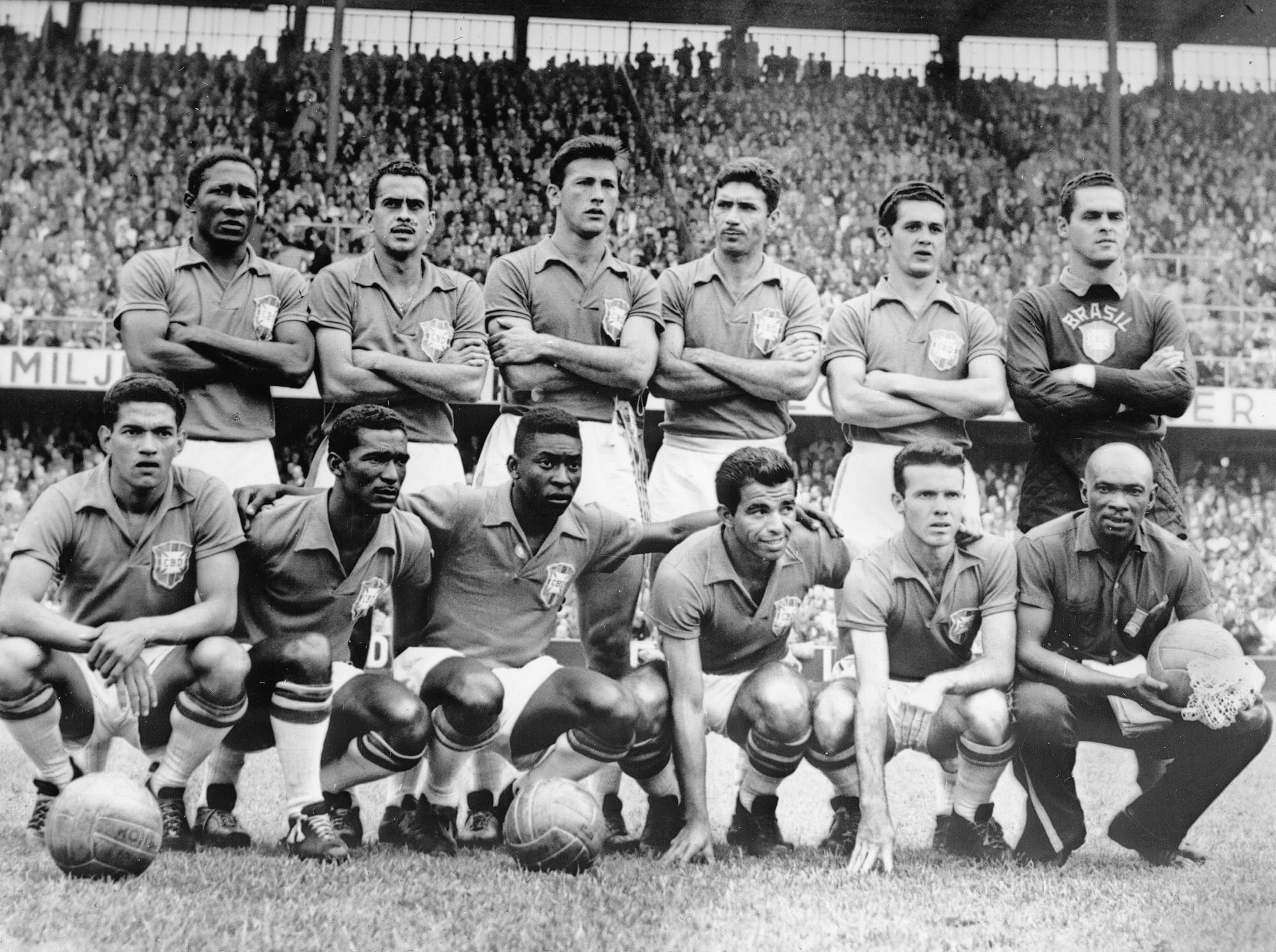 Brazil's national soccer team poses before the World Cup final against Sweden in Stockholm, June 29, 1958.