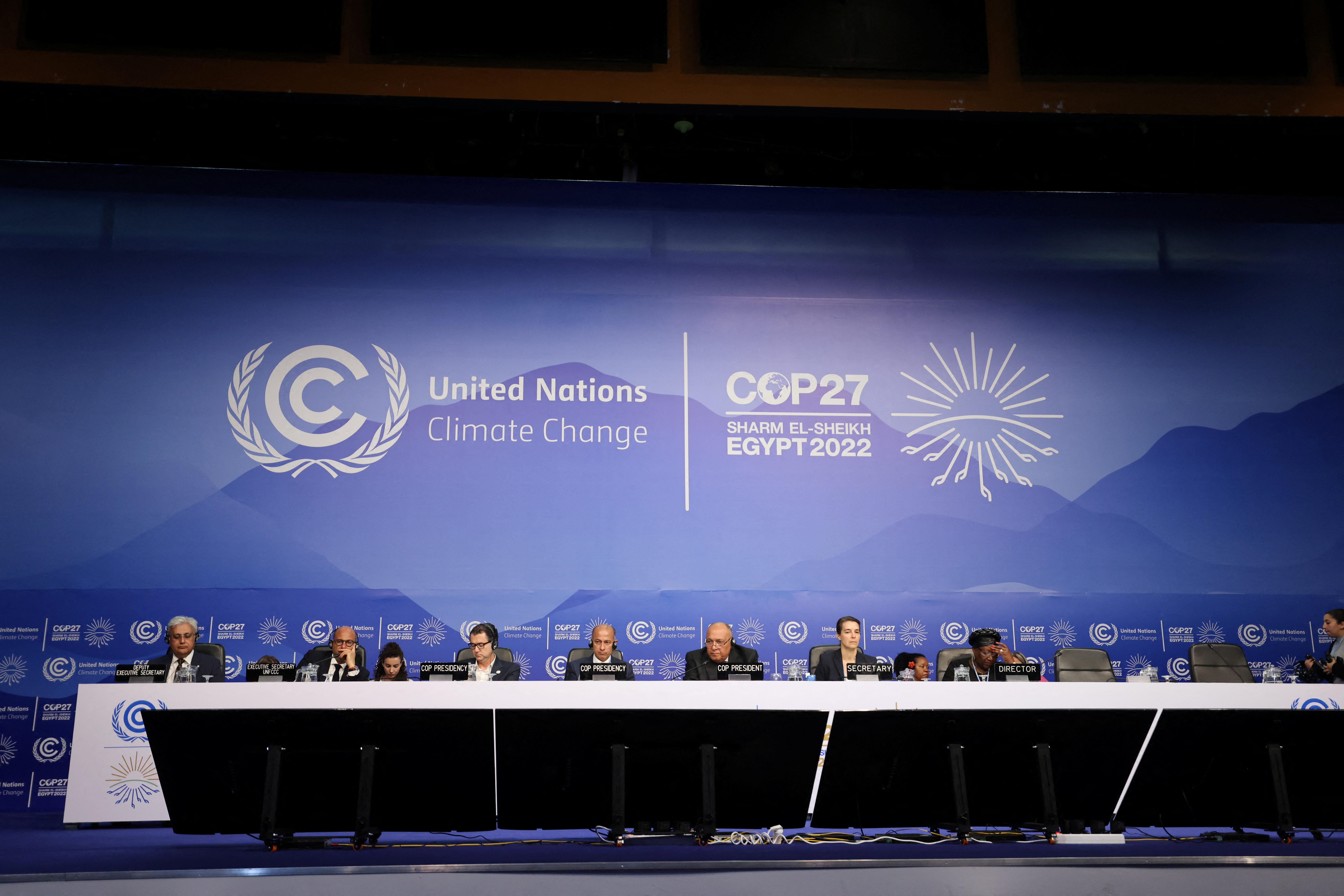 Egyptian Foreign Minister and Egypt's COP27 President Sameh Shoukry attends an informal stocktaking session.