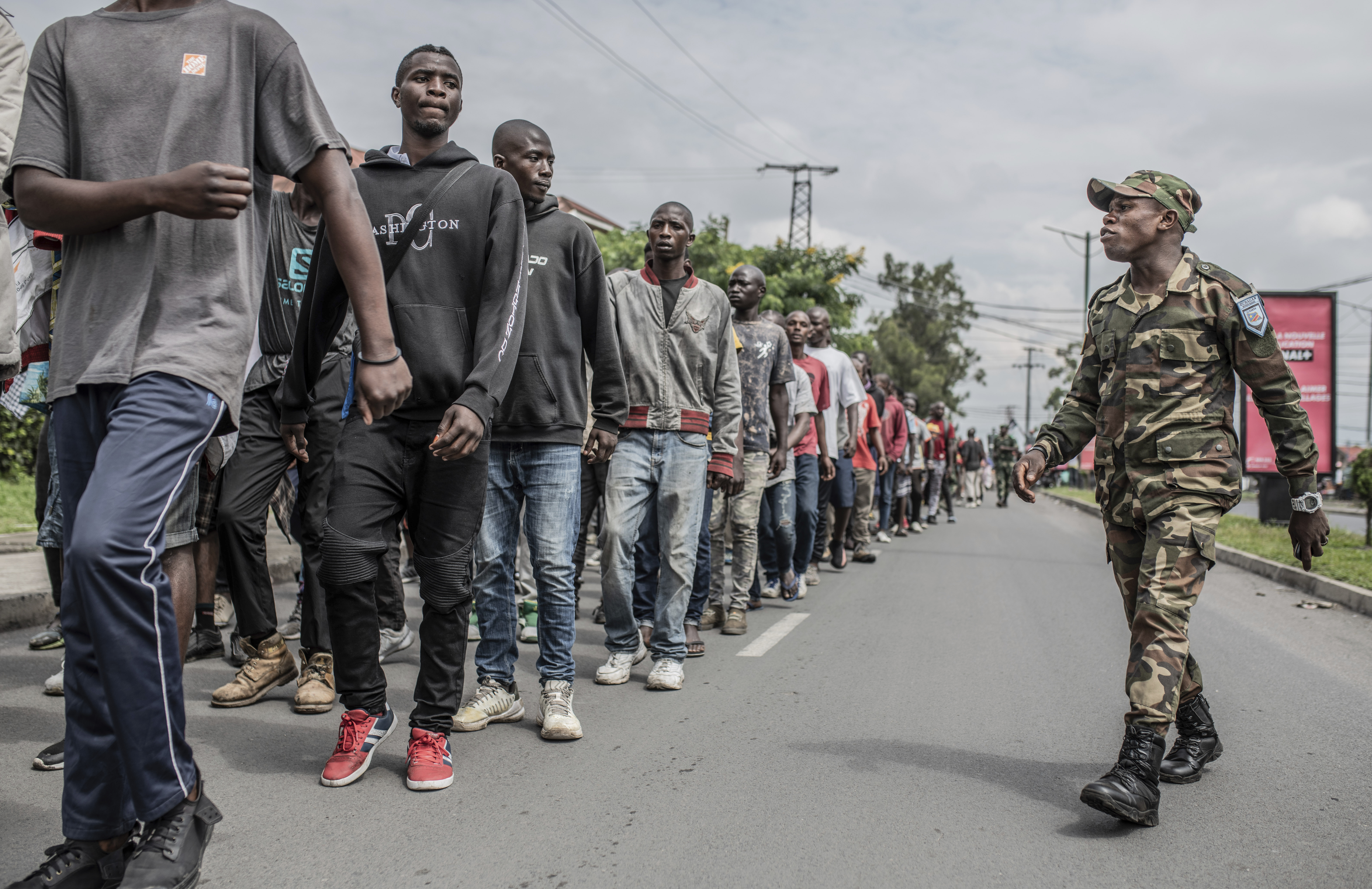 Democratic Republic of the Congo youth get the first steps of basic military training in Goma