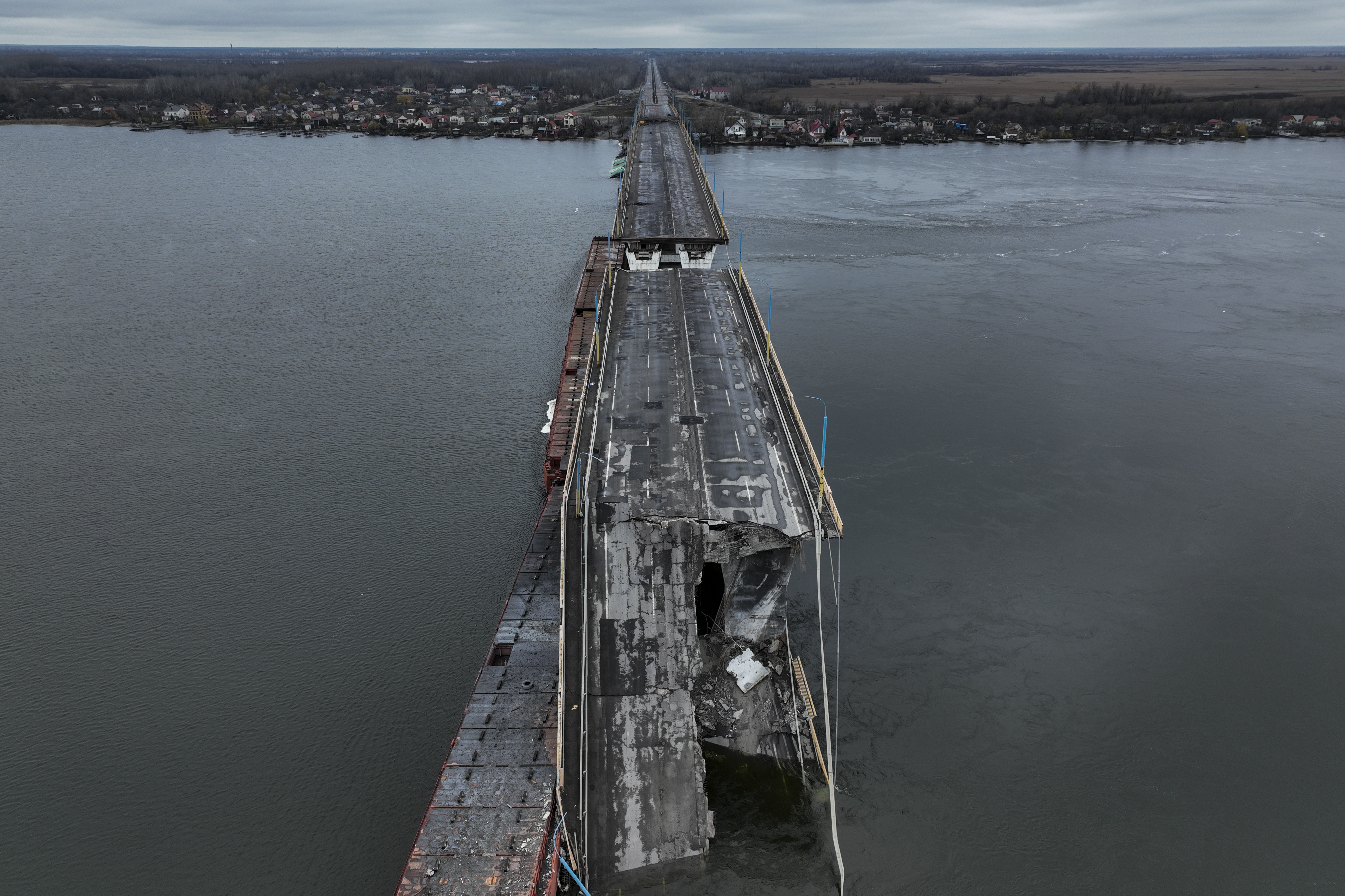 The damaged Antonivsky Bridge in Kherson, Ukraine.